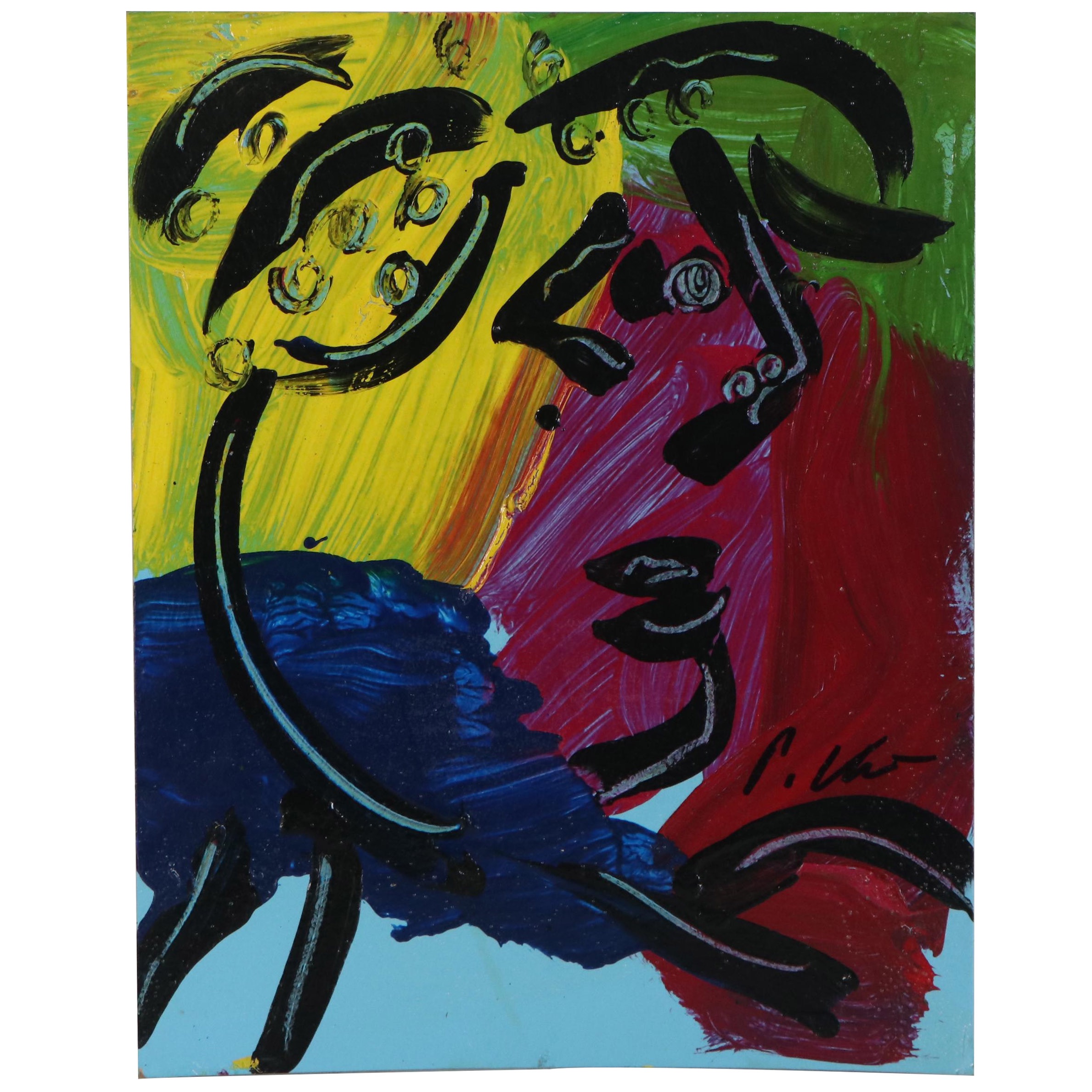 Peter Keil Abstract Acrylic Portrait Painting, Late 20th Century