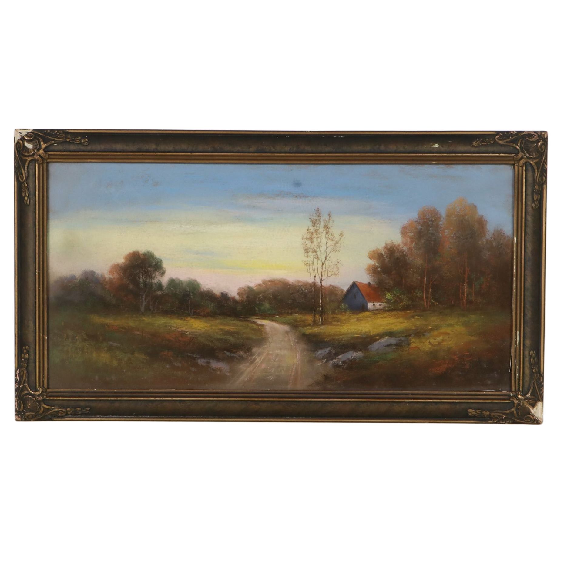 Country Road Pastel Drawing, Mid-Late 20th Century