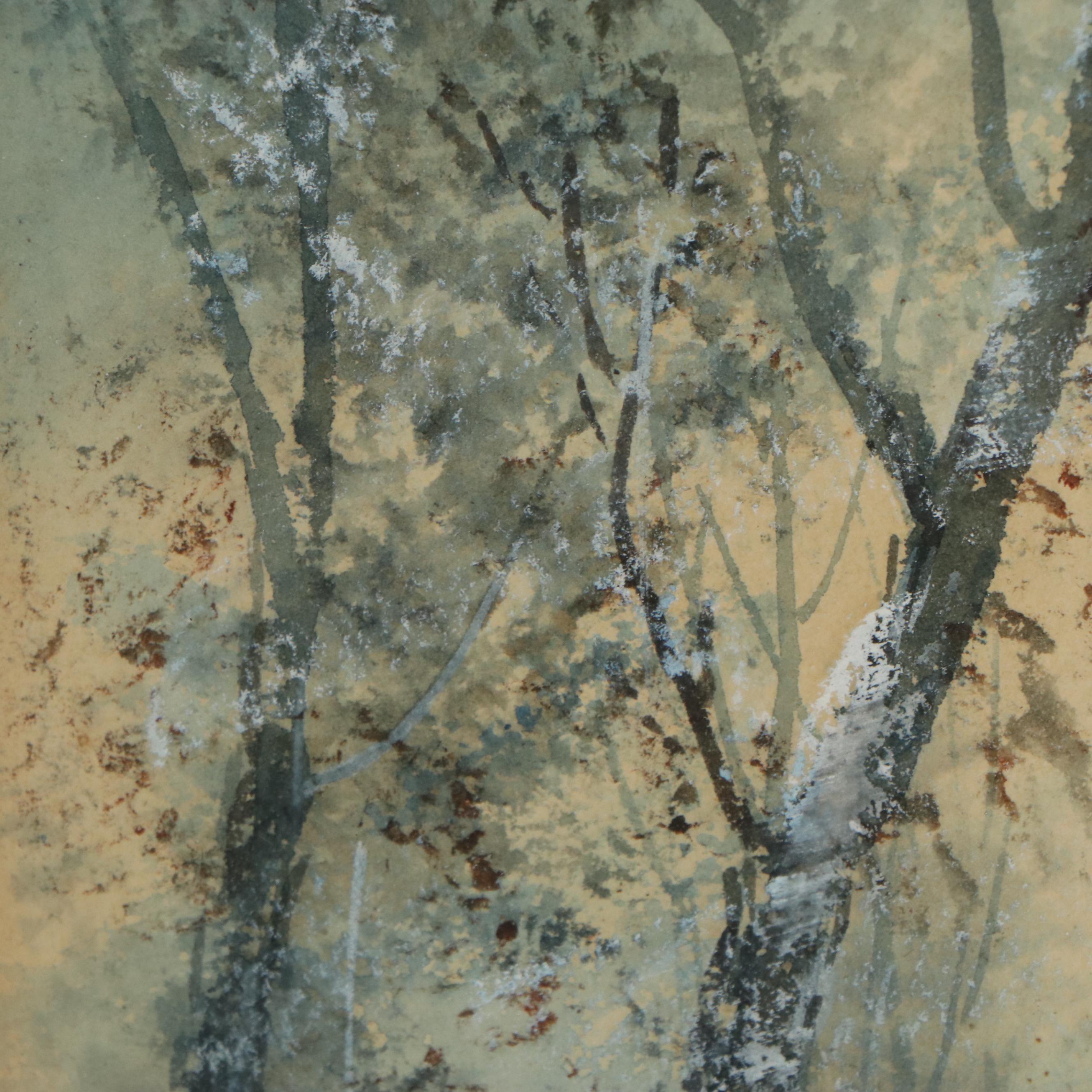 Pauline Colyar Gouache Painting of a Cabin in the Woods, Early 20th Century