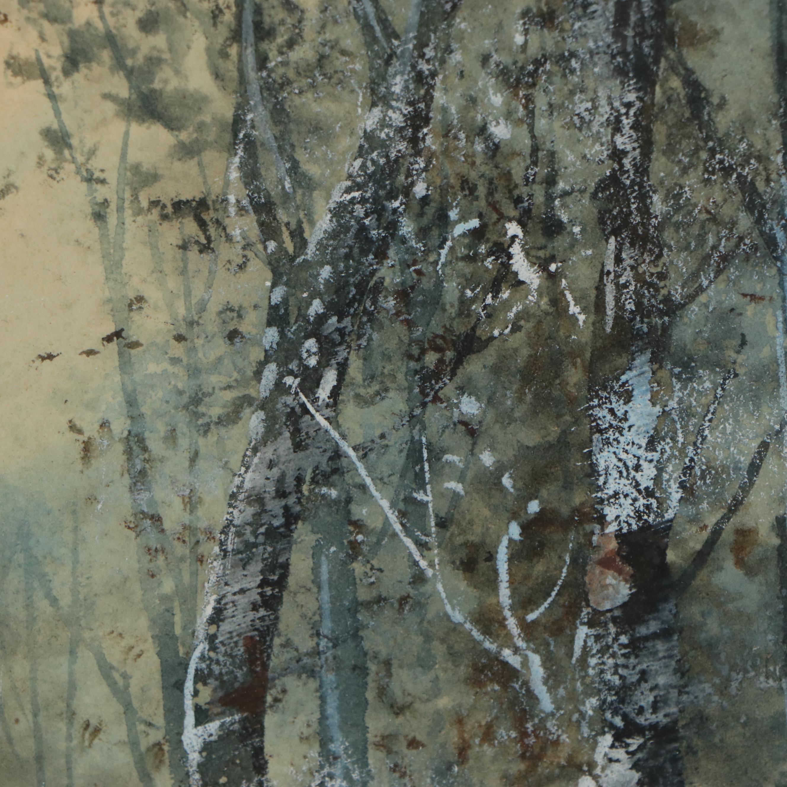 Pauline Colyar Gouache Painting of a Cabin in the Woods, Early 20th Century