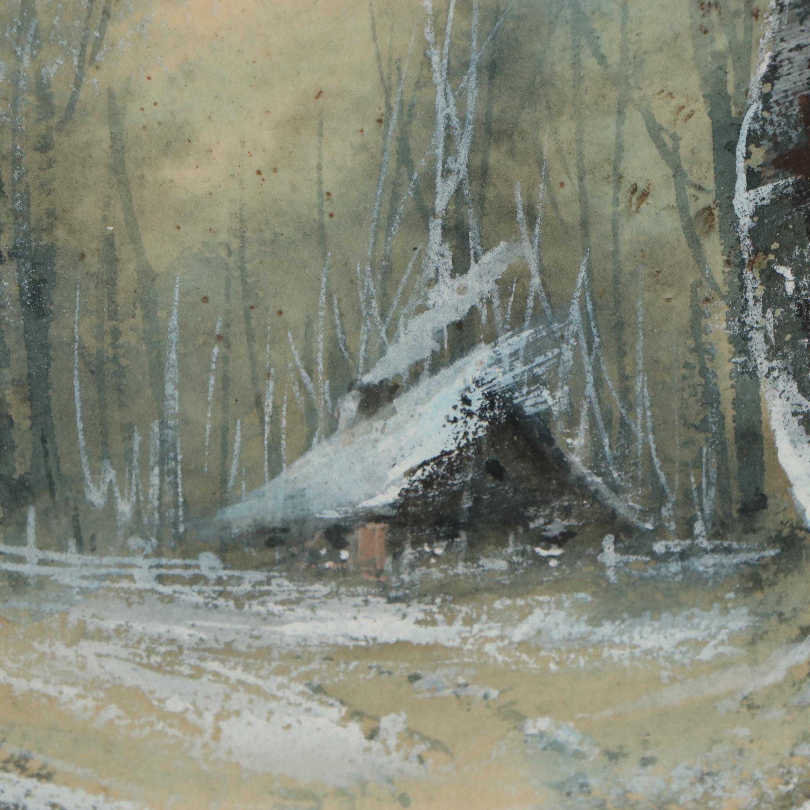 Pauline Colyar Gouache Painting of a Cabin in the Woods, Early 20th Century