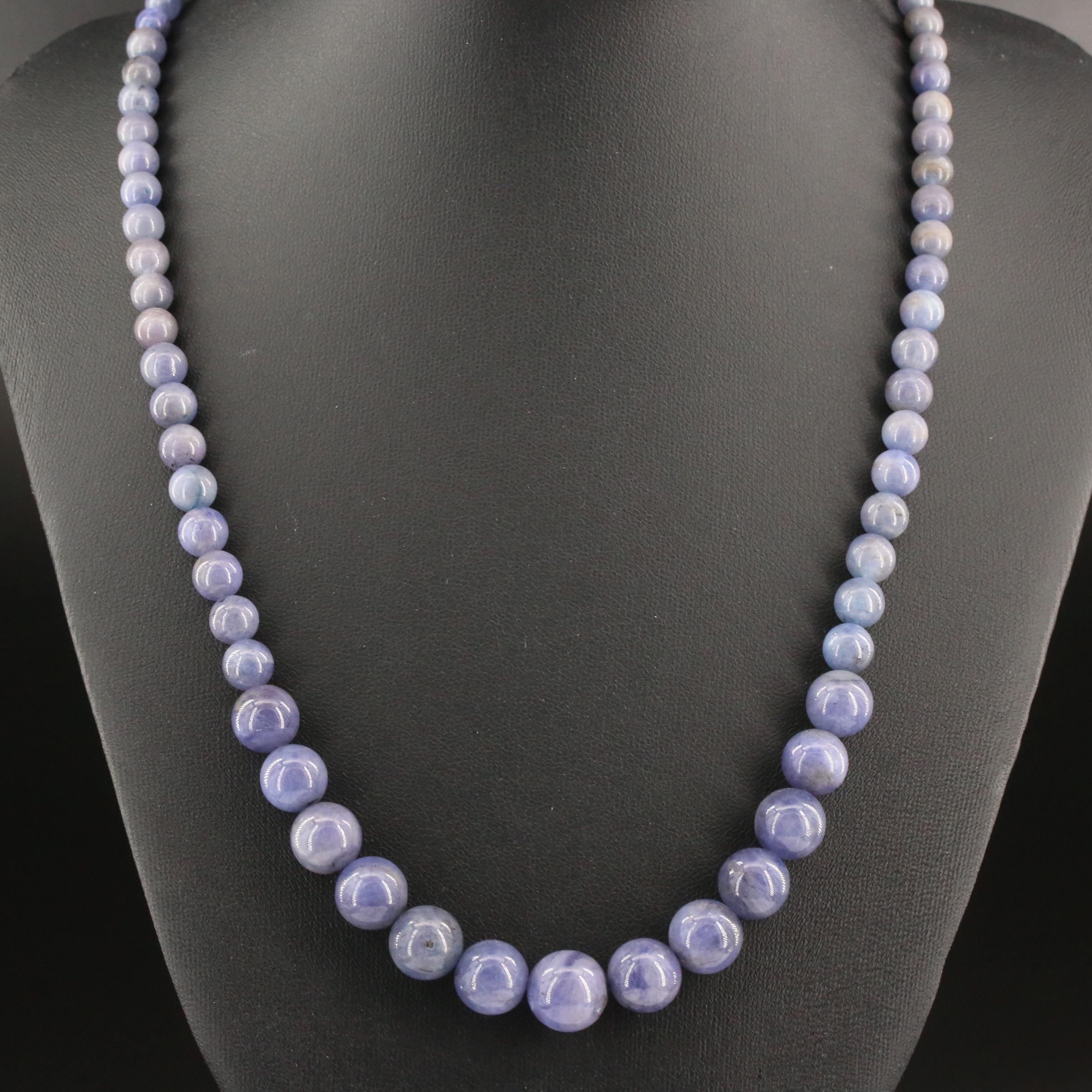 Graduated Tanzanite Bead Necklace with Sterling Clasp