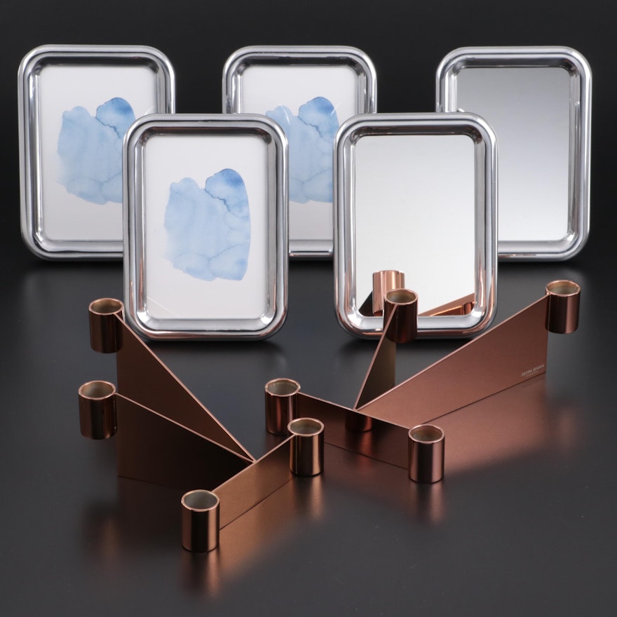 Georg Jensen "Urkiola" Stainless Candle Holders with Mirrors and Frames