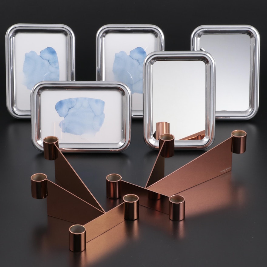 Georg Jensen "Urkiola" Candle Holders with "Tableau" Mirrors and Frames