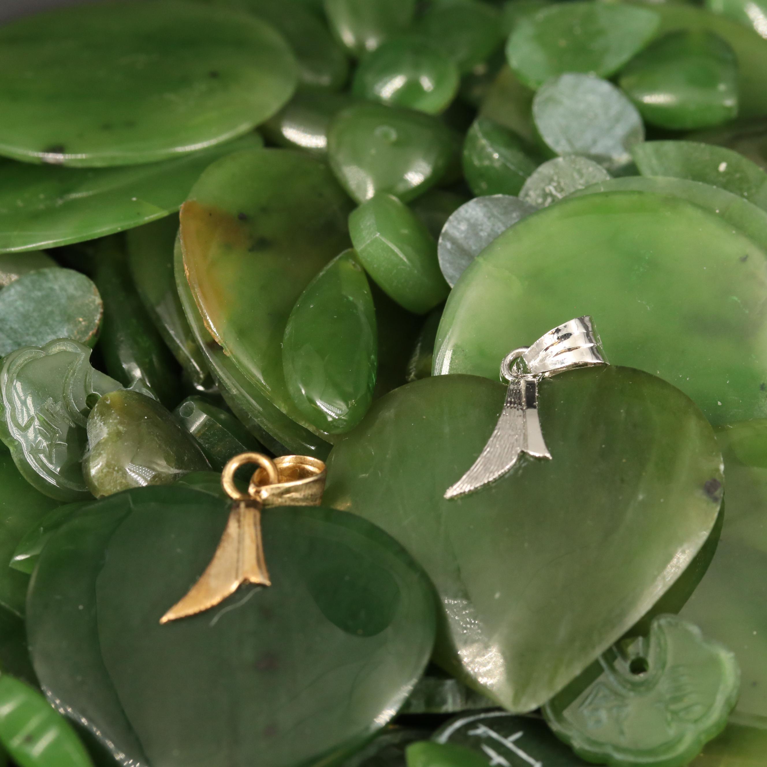 Loose Carved Nephrite and Mixed Shaped Cabochons