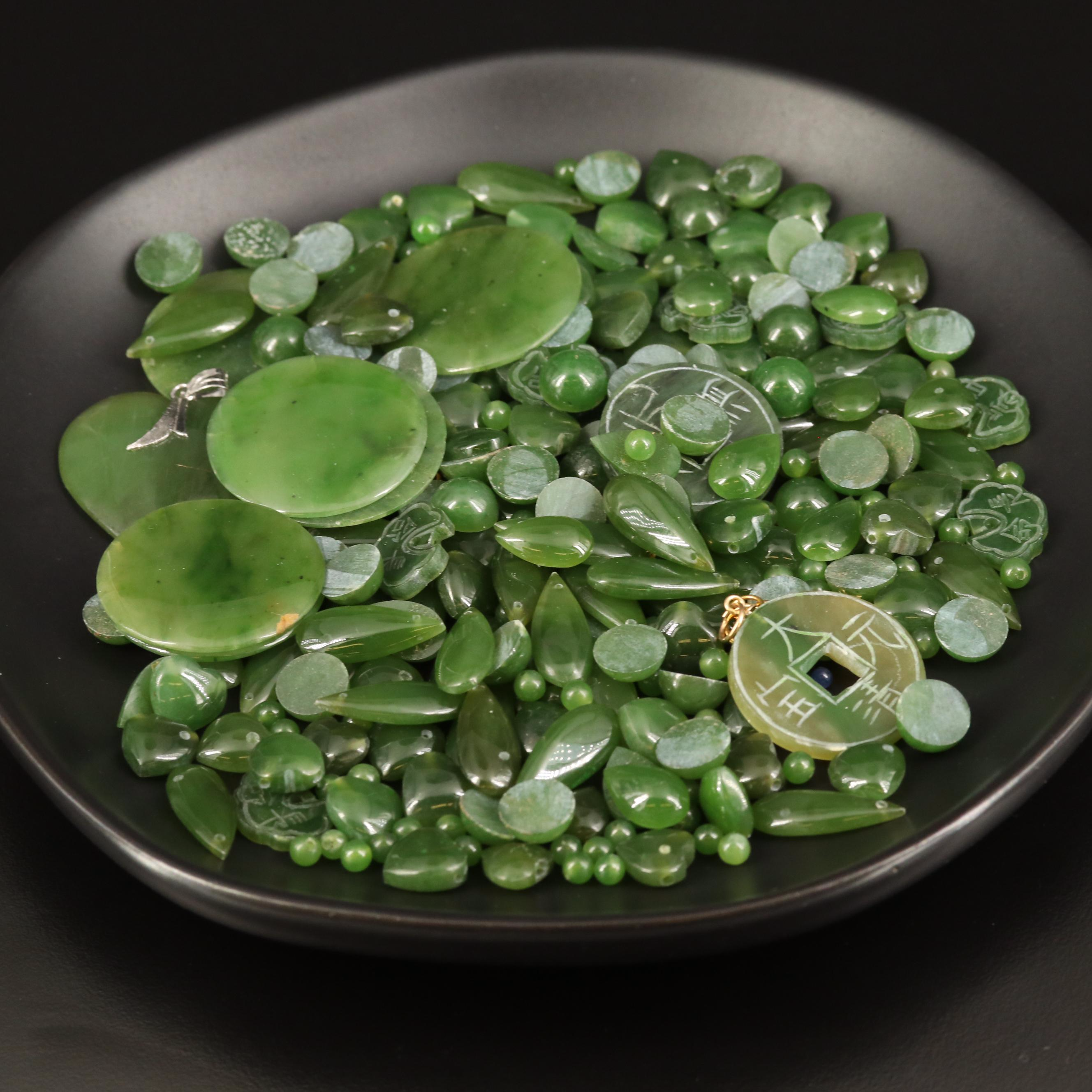 Loose Carved Nephrite and Mixed Shaped Cabochons