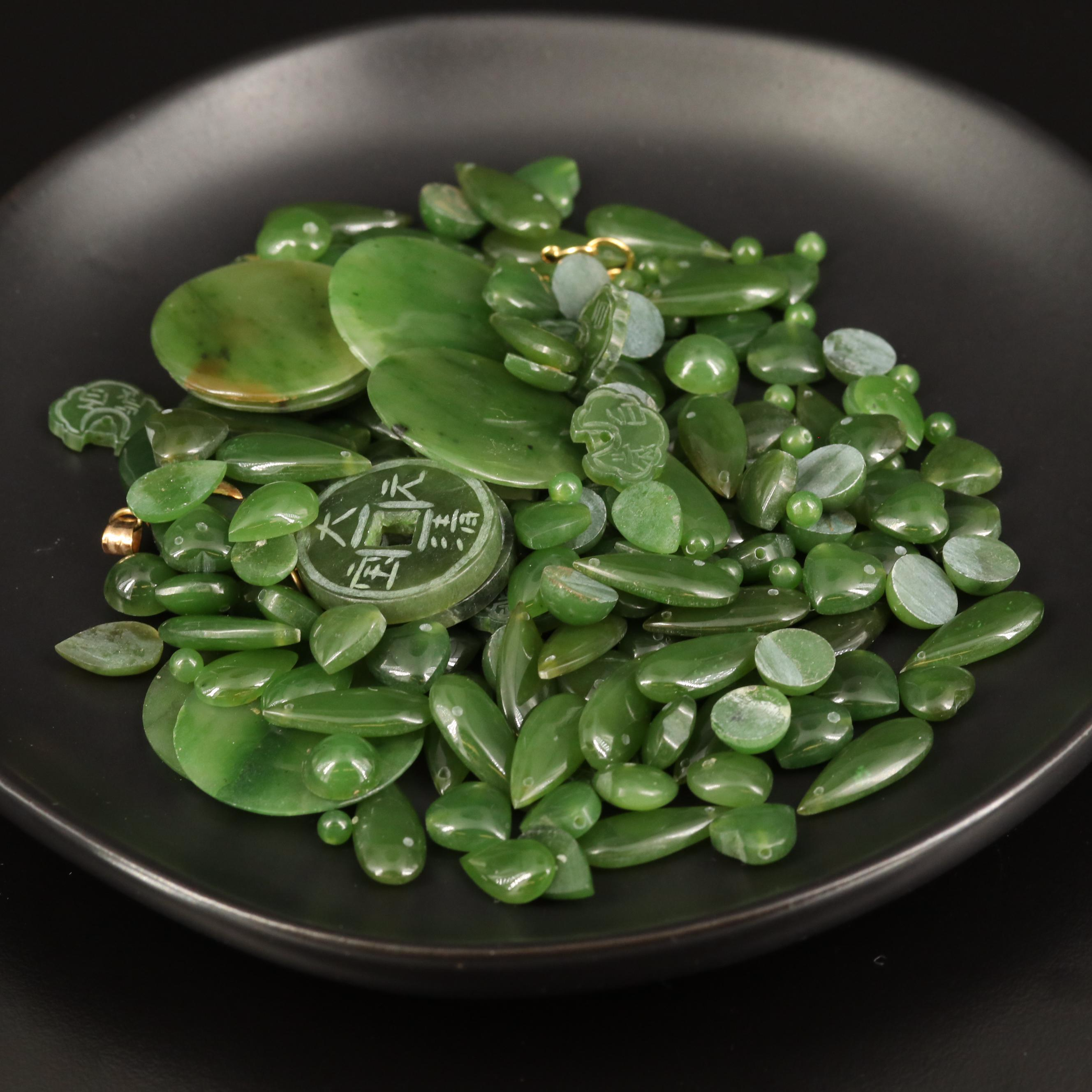 Loose Carved Nephrite and Mixed Shaped Cabochons