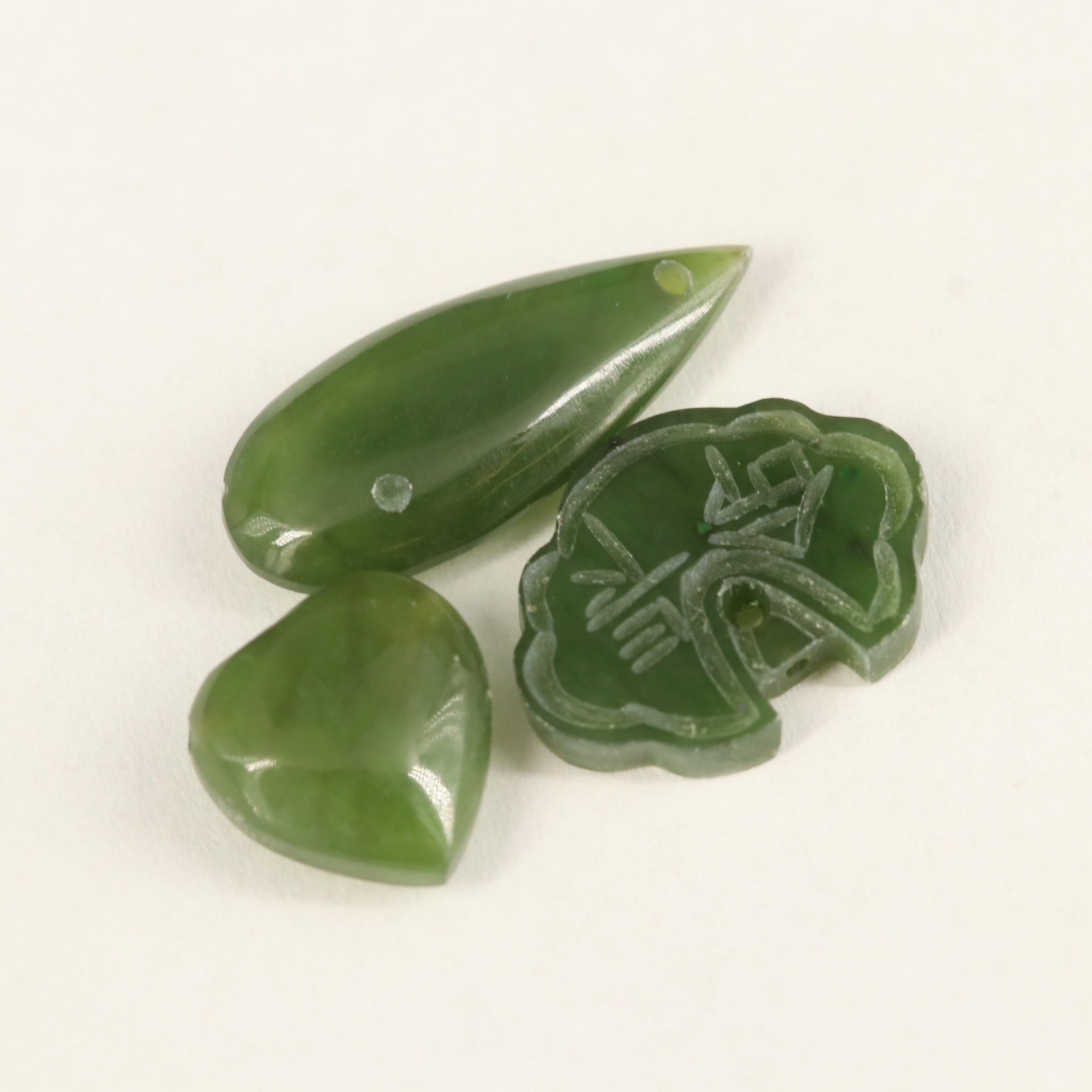 Loose Carved Nephrite and Mixed Shaped Cabochons