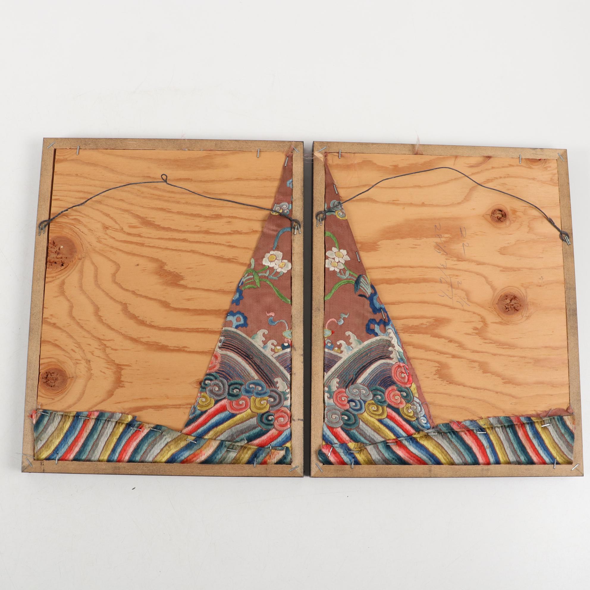 Chinese Qing Dynasty Dragon Robe Embroidered Silk Fragments, Mid-19th Century