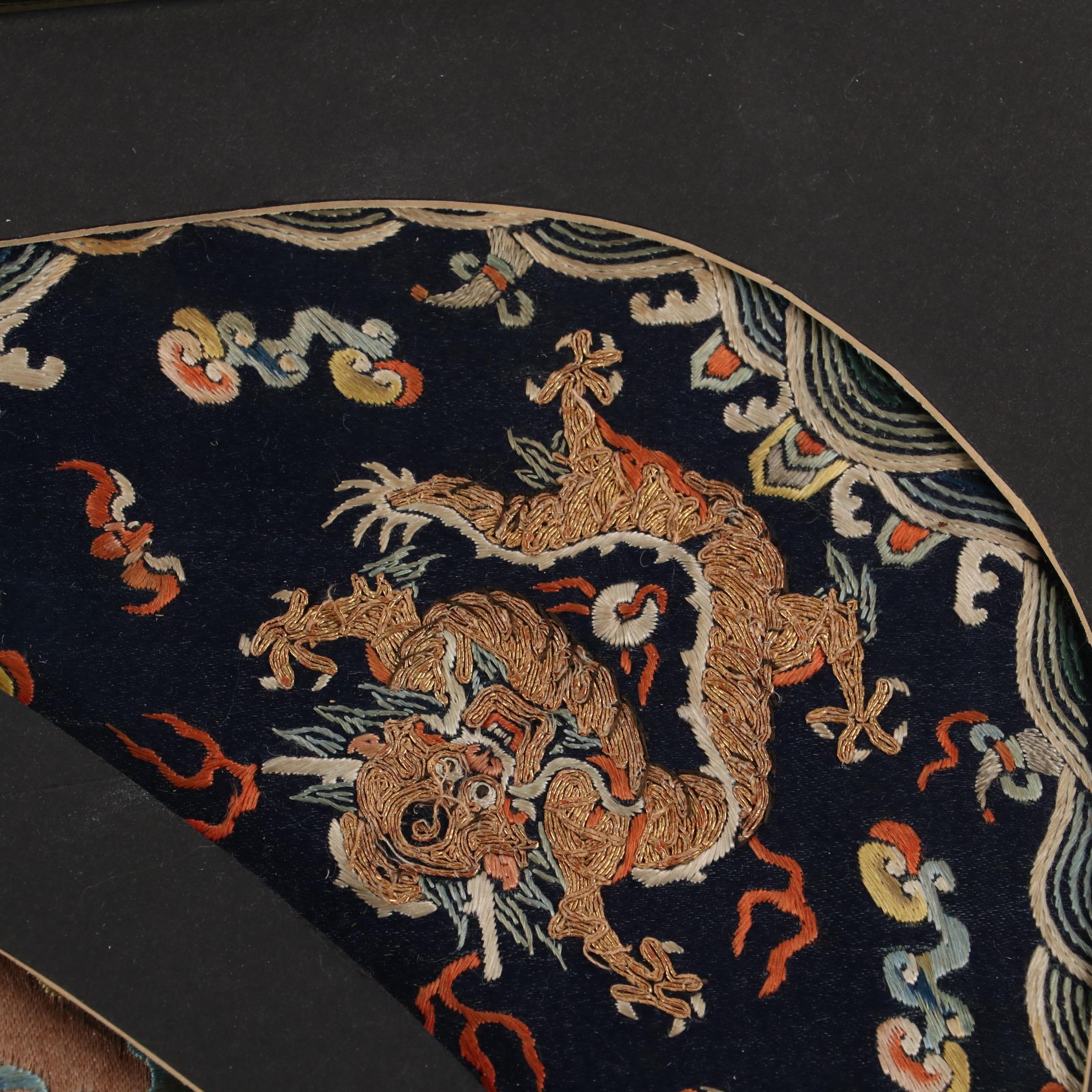 Chinese Qing Dynasty Dragon Robe Embroidered Silk Fragments, Mid-19th Century