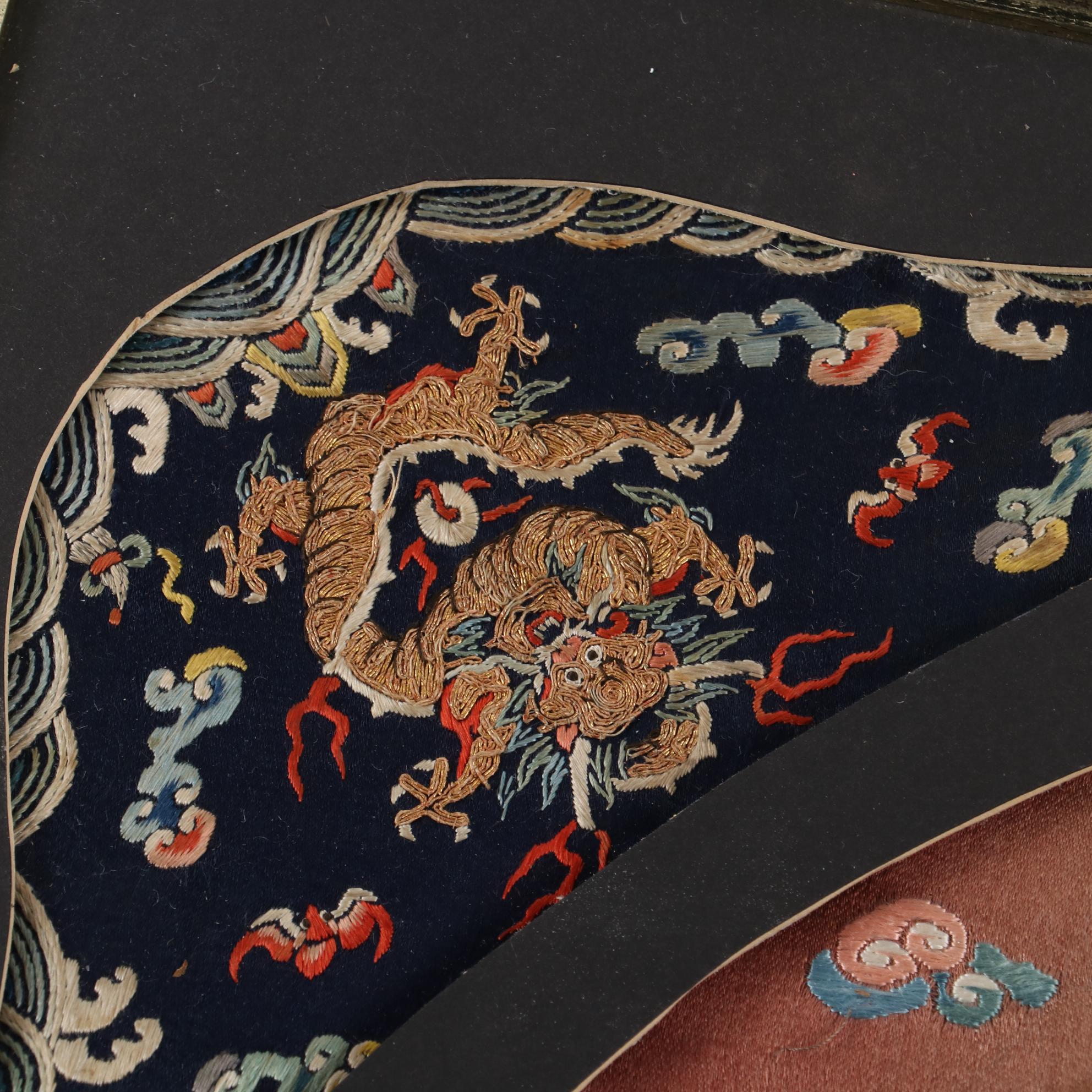 Chinese Qing Dynasty Dragon Robe Embroidered Silk Fragments, Mid-19th Century