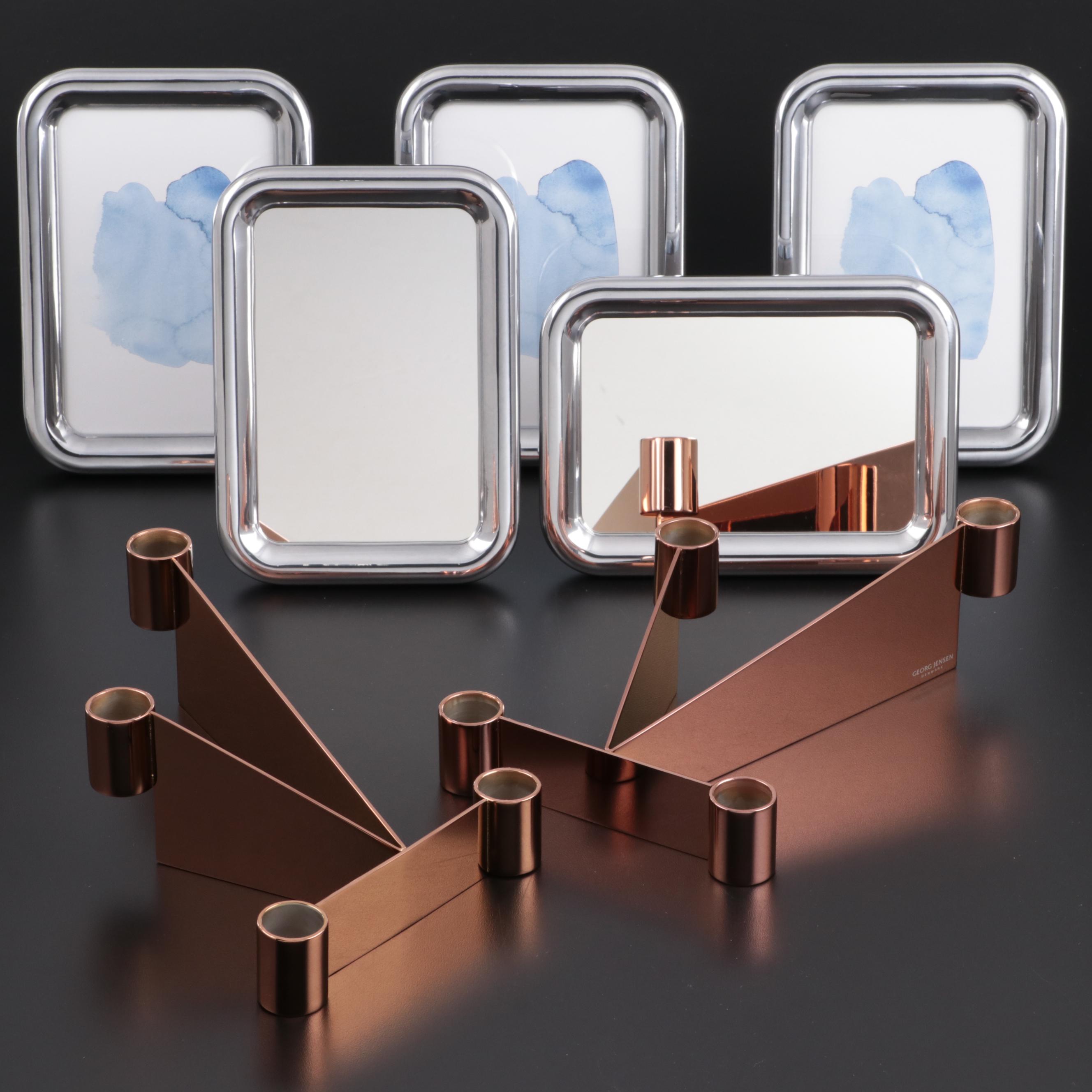 Jensen "Urkiola" Stainless Candle Holders with Mirrors and Frames