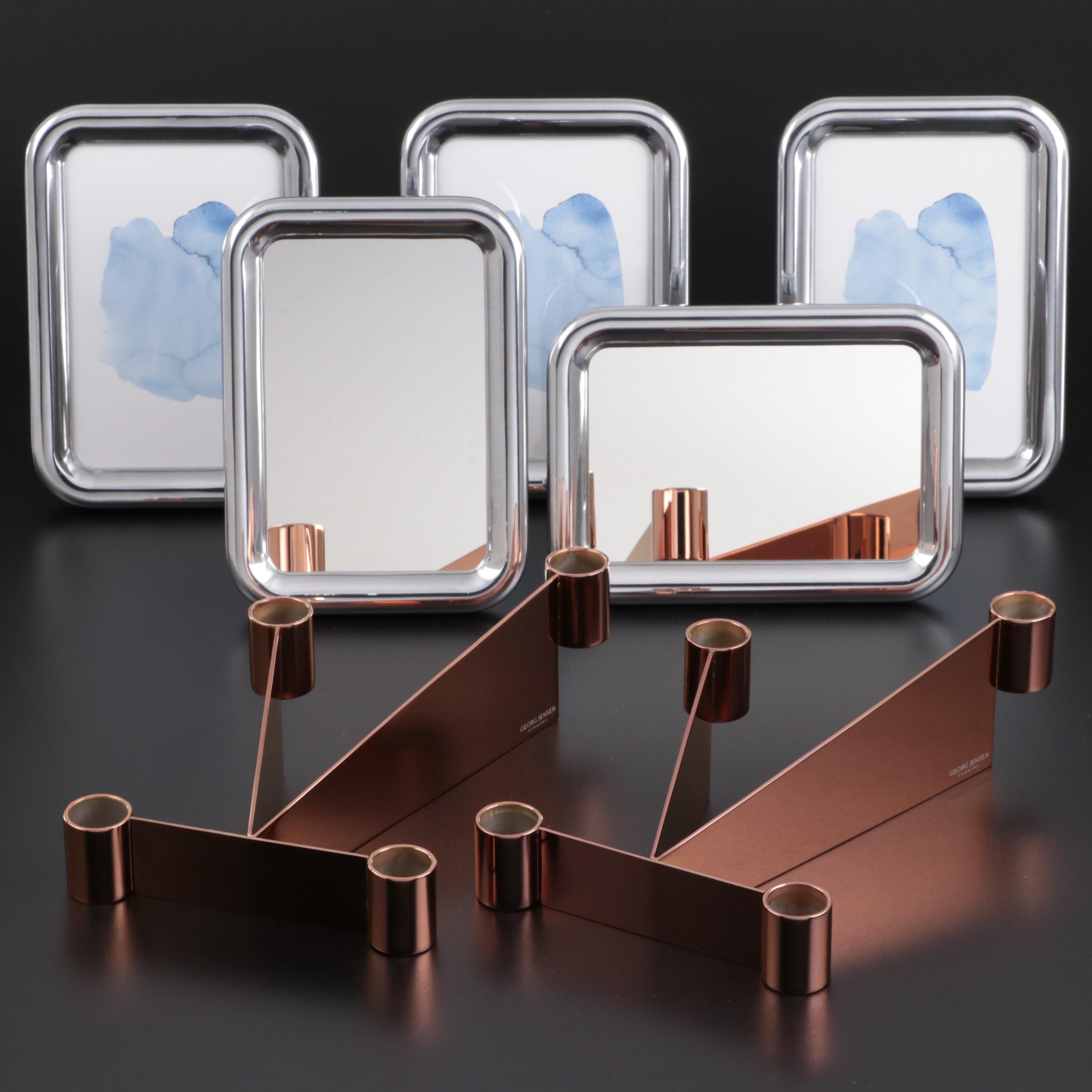Georg Jensen "Urkiola" Candle Holders with "Tableau" Mirrors and Frames