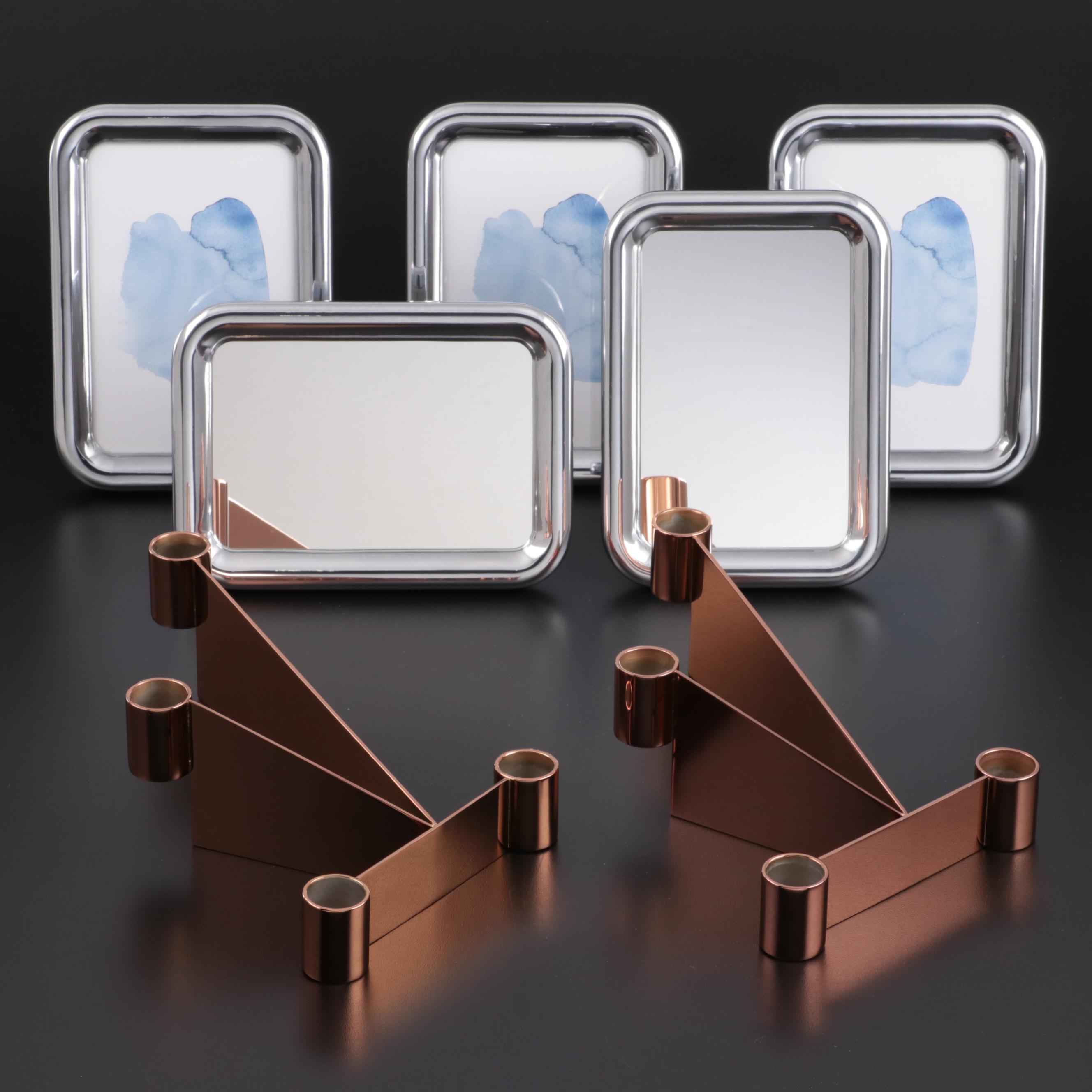 Jensen "Urkiola" Stainless Candle Holders with Mirrors and Frames