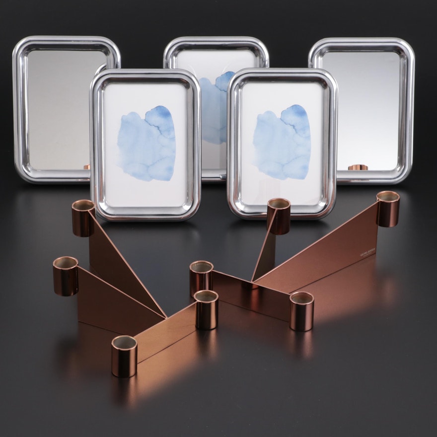 Georg Jensen "Urkiola" Stainless Candle Holders with Mirrors and Frames