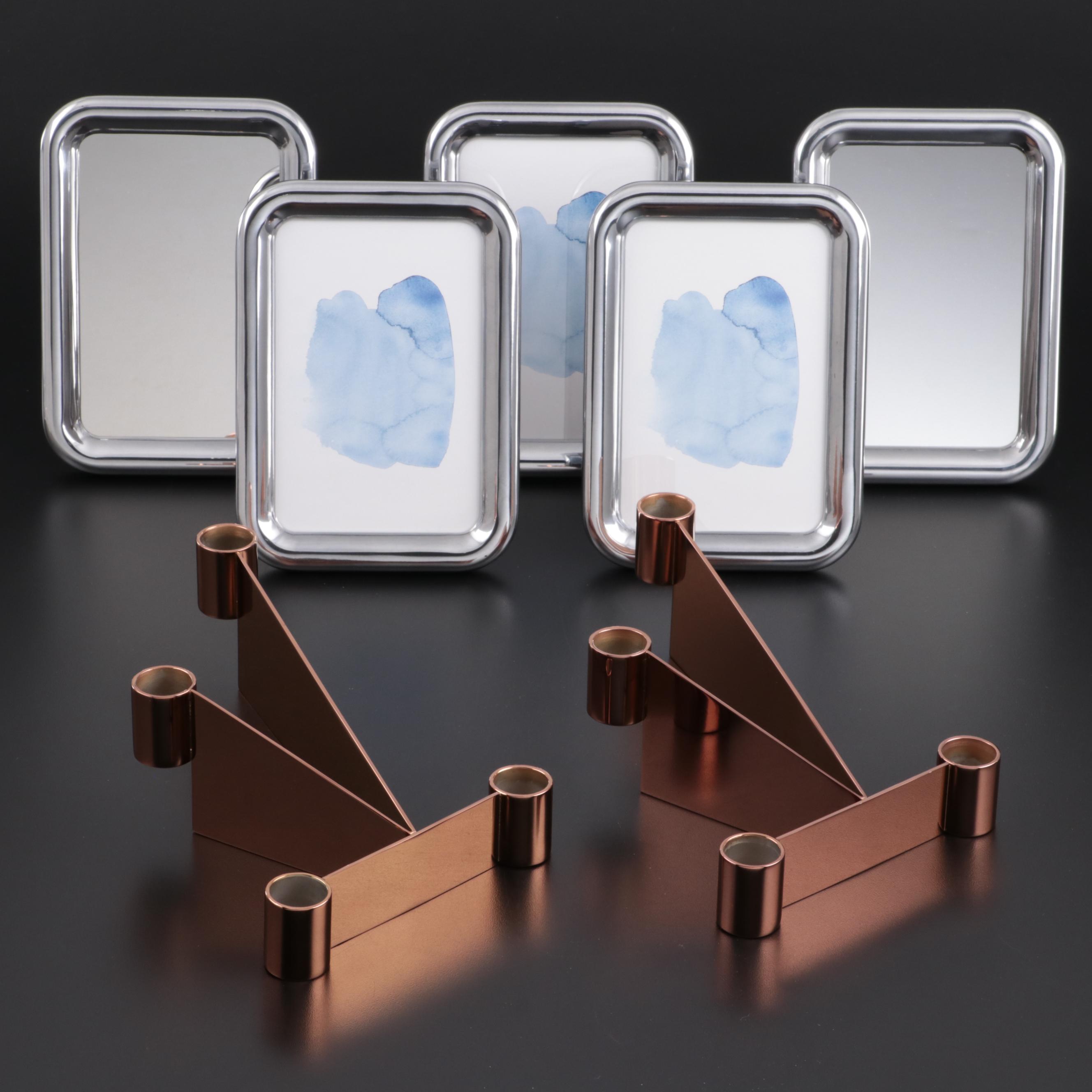 Jensen "Urkiola" Stainless Candle Holders with Mirrors and Frames