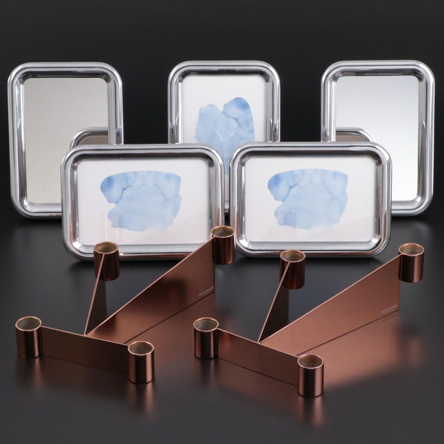 Georg Jensen "Urkiola" Stainless Candle Holders with Mirrors and Frames