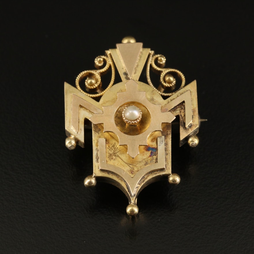 Antique 14K Seed Pearl Converter Brooch