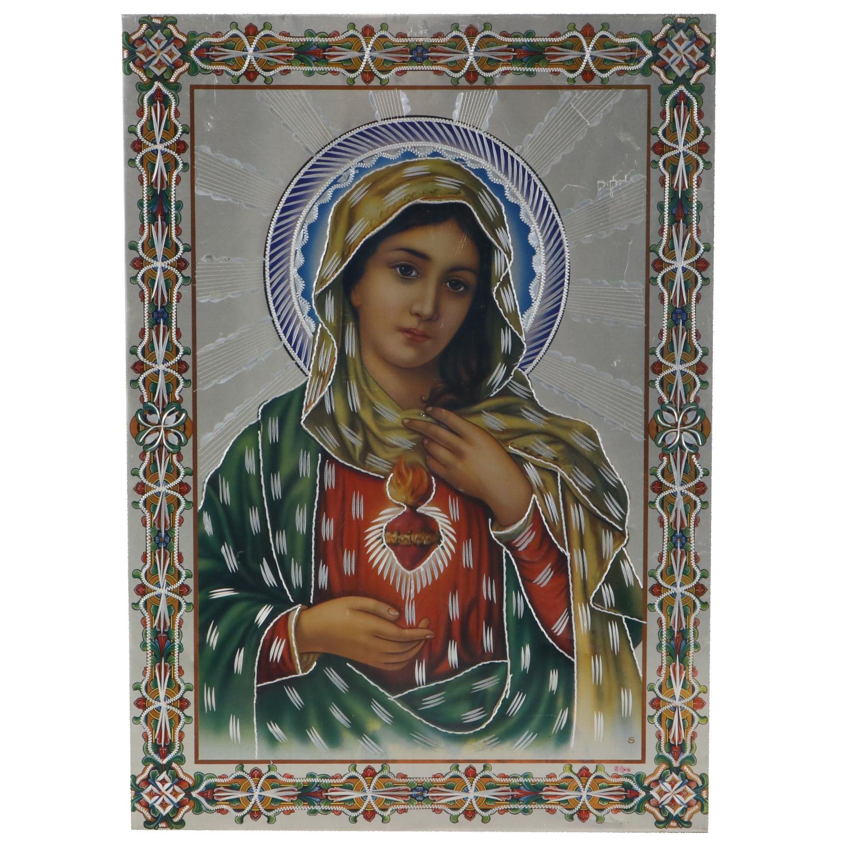 Immaculate Heart of Mary Offset Lithograph on Metal Sheet