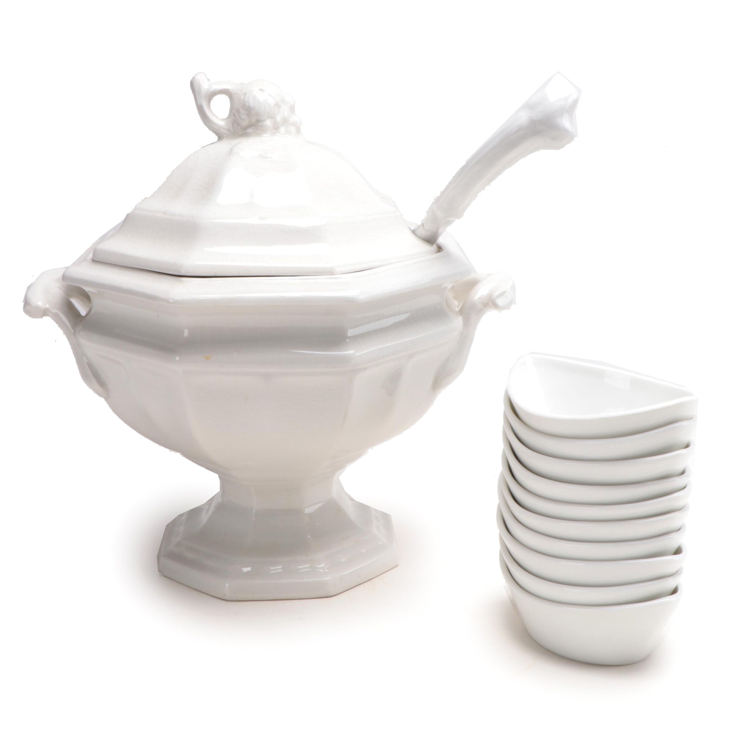 Red Cliff Ironstone "Grape" Tureen with Ladle and Haviland Ramekins