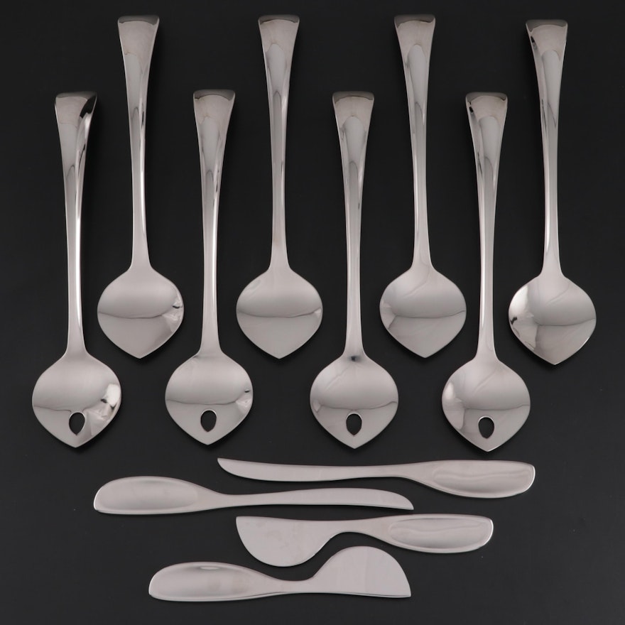 Georg Jensen "Duo" Stainless Steel Salad Servers and "Alfredo" Cheese Knives