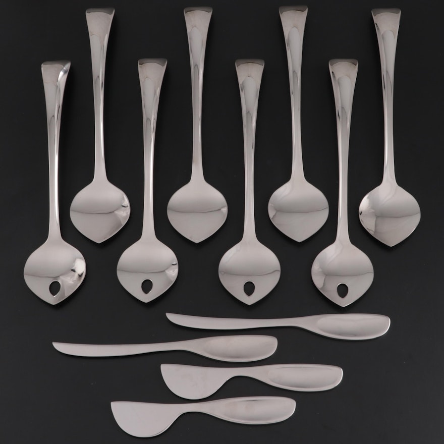 Georg Jensen "Duo" Stainless Steel Salad Servers and "Alfredo" Cheese Knives