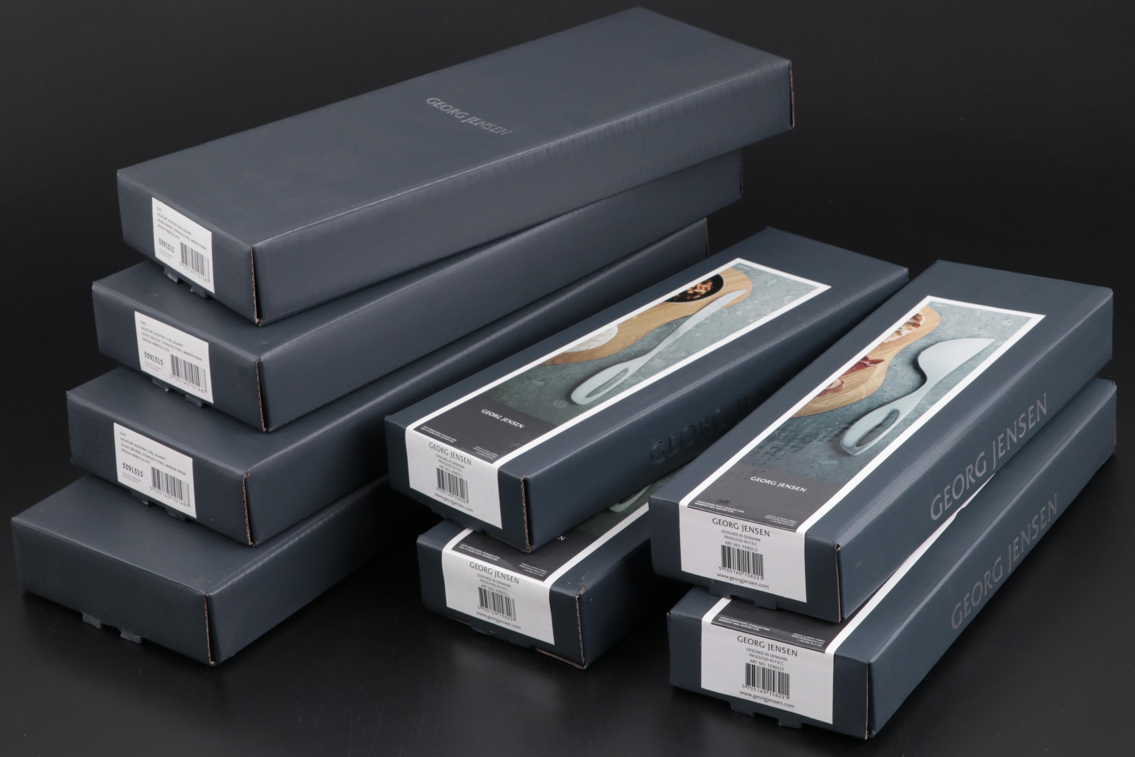 Georg Jensen "Duo" Stainless Steel Salad Servers and "Alfredo" Cheese Knives