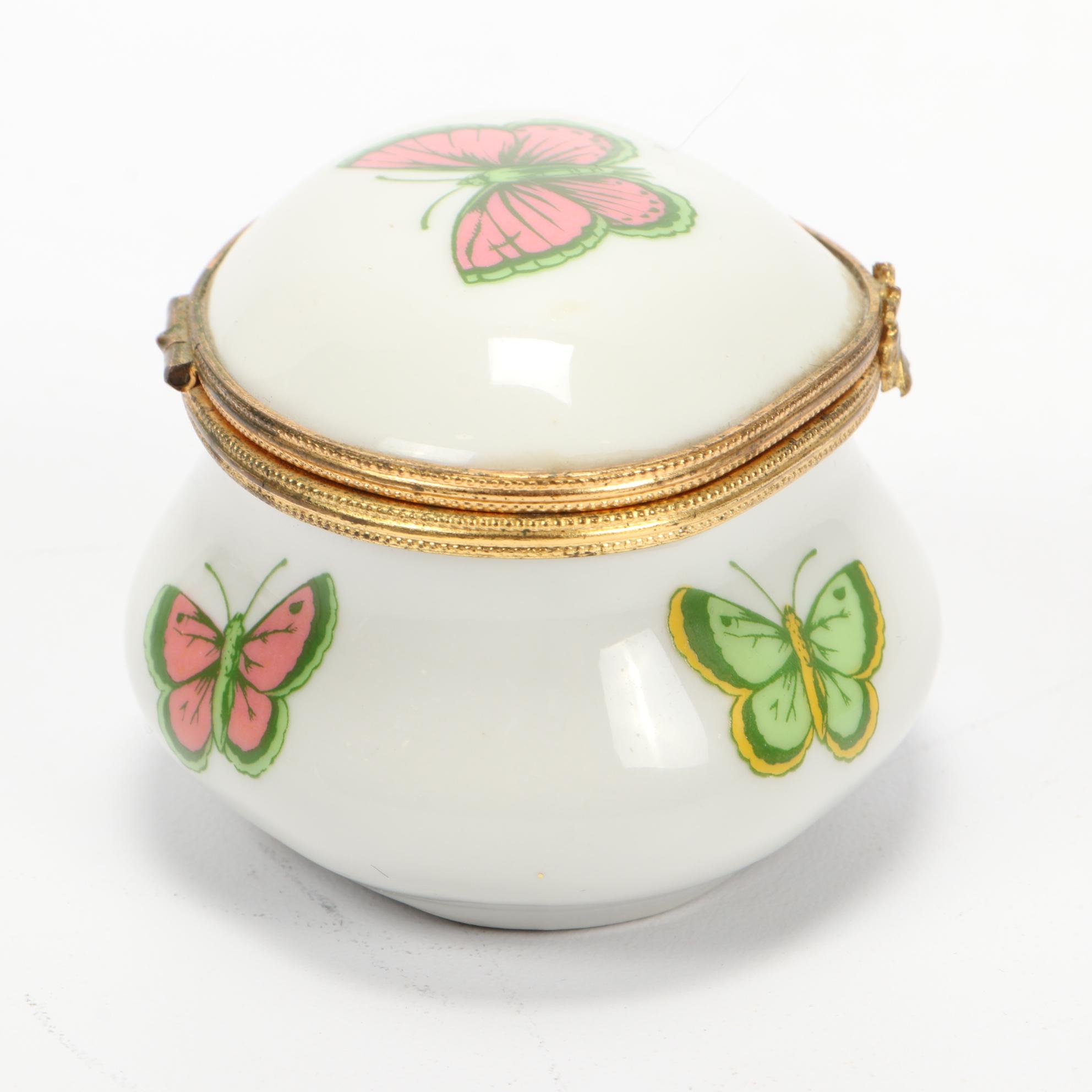 Limoges Butterfly Themed Porcelain Vanity Box