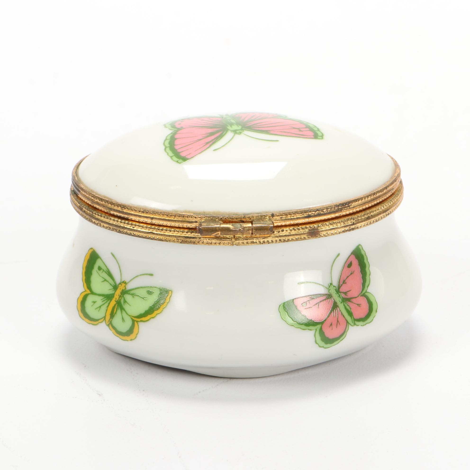 Limoges Butterfly Themed Porcelain Vanity Box