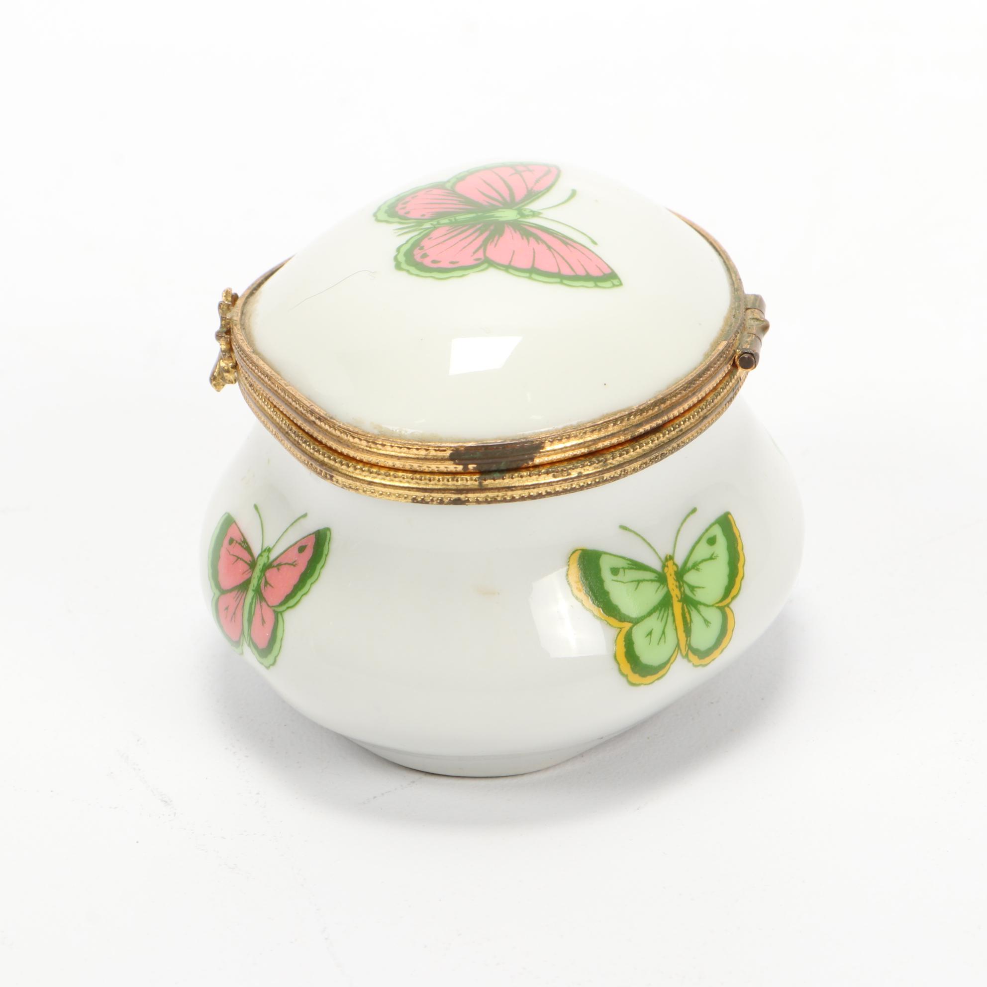 Limoges Butterfly Themed Porcelain Vanity Box