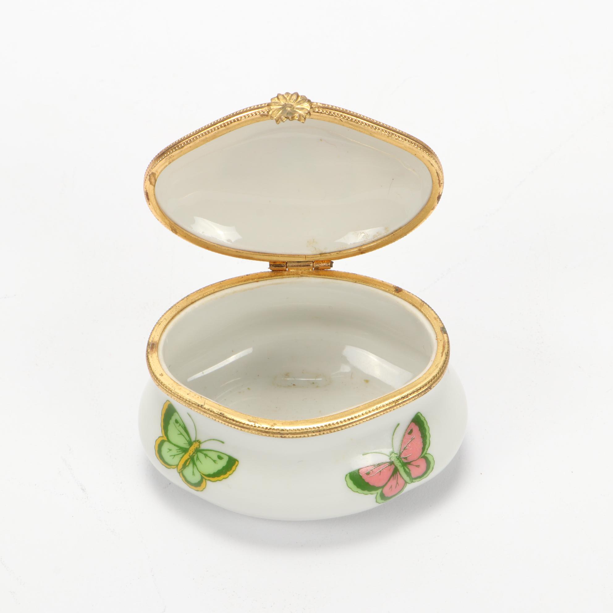 Limoges Butterfly Themed Porcelain Vanity Box