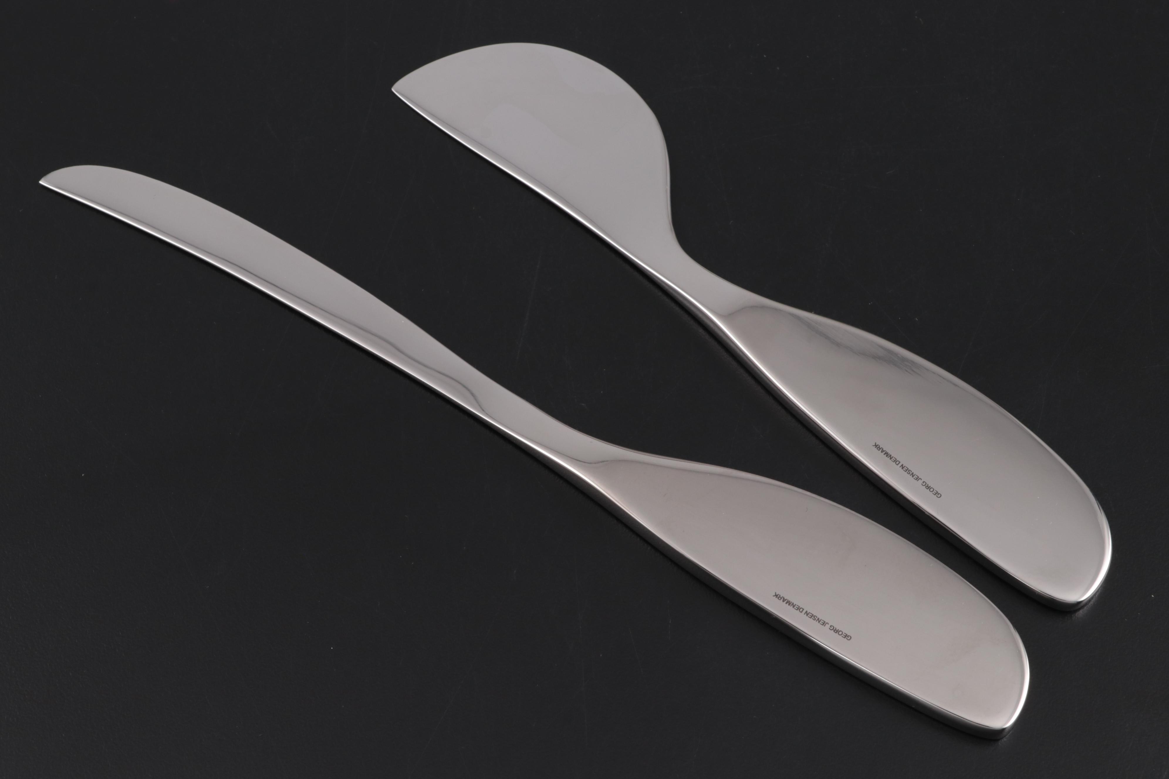 Georg Jensen "Duo" Stainless Steel Salad Servers and "Alfredo" Cheese Knives