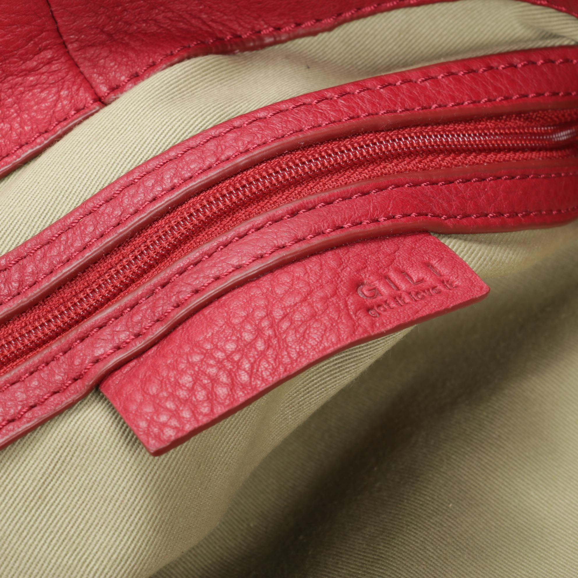 G.I.L.I. Got It Love It Two-Way Hobo Bag in Red Grained Leather with Tassel