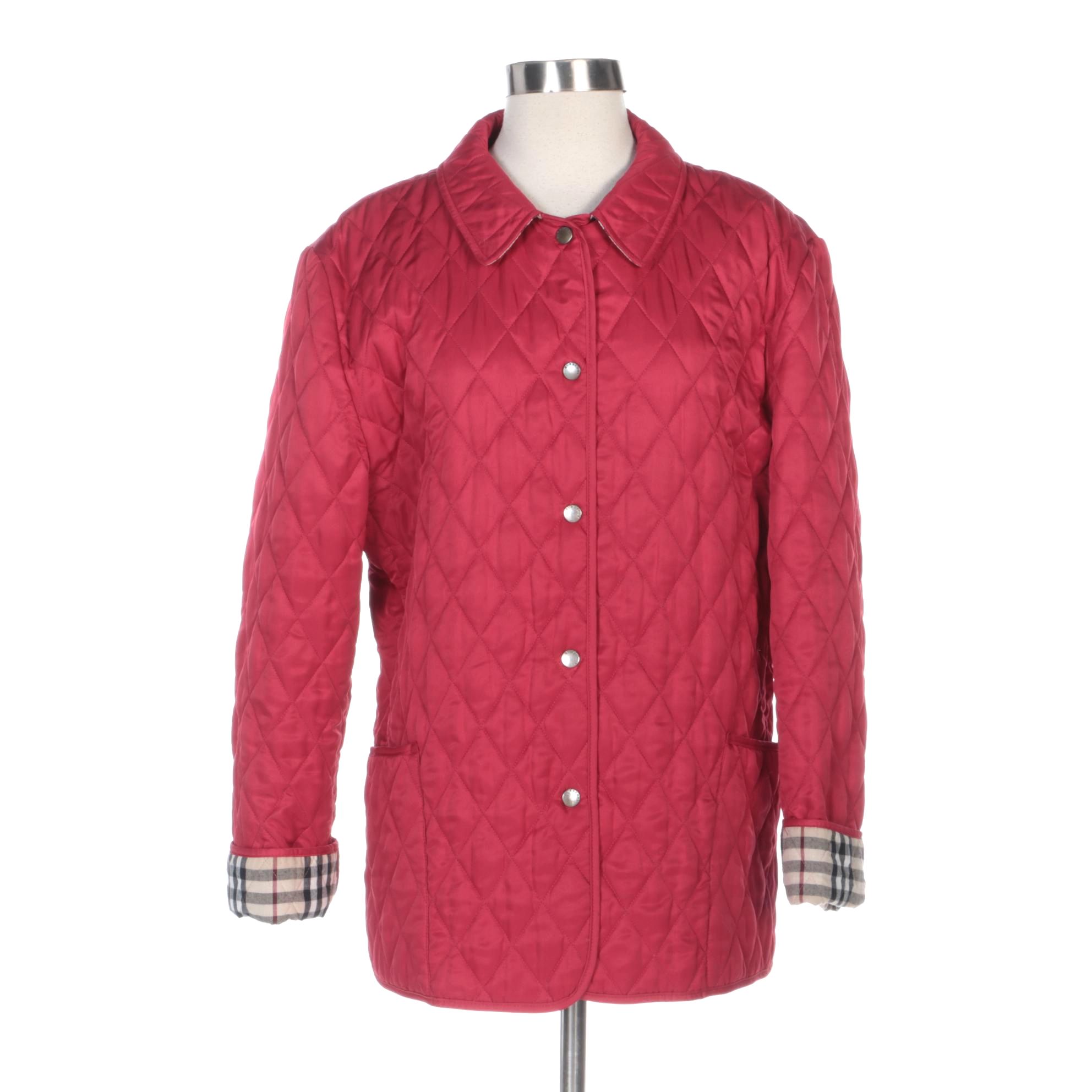 Burberry London Red Quilted Jacket with "Nova Check" Lining