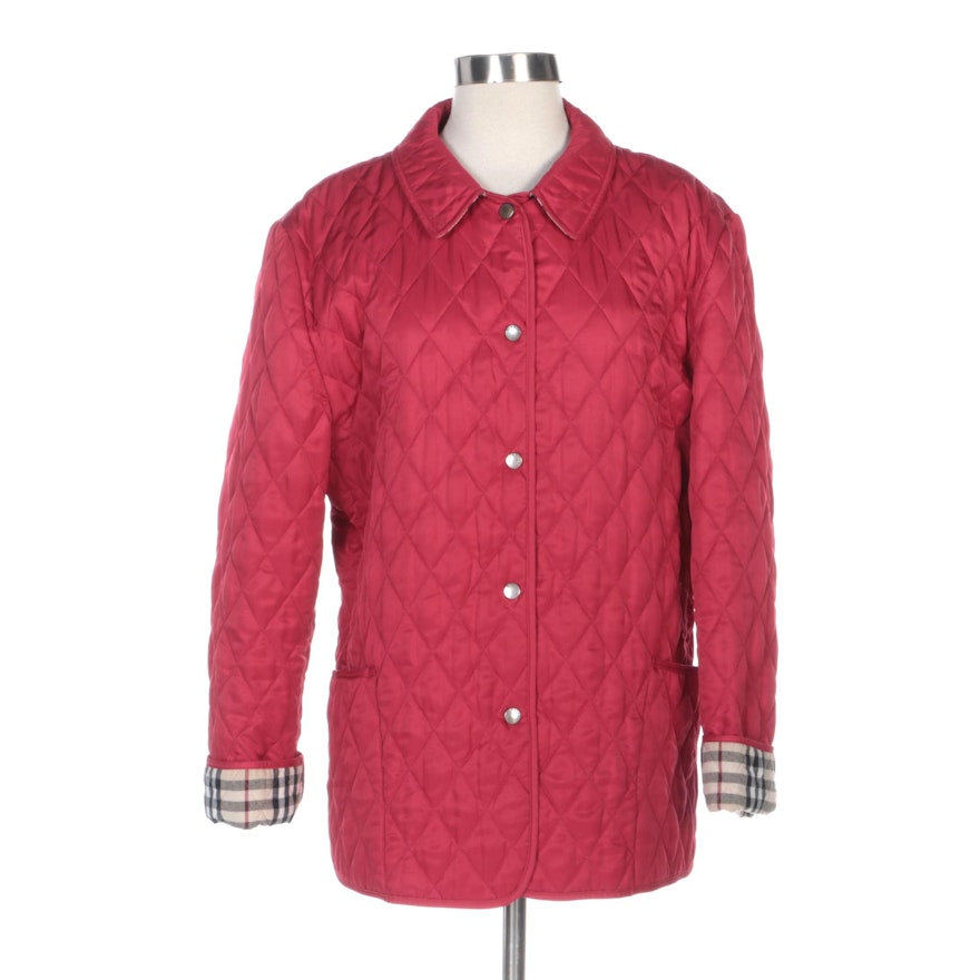 Burberry London Red Quilted Jacket with "Nova Check" Lining