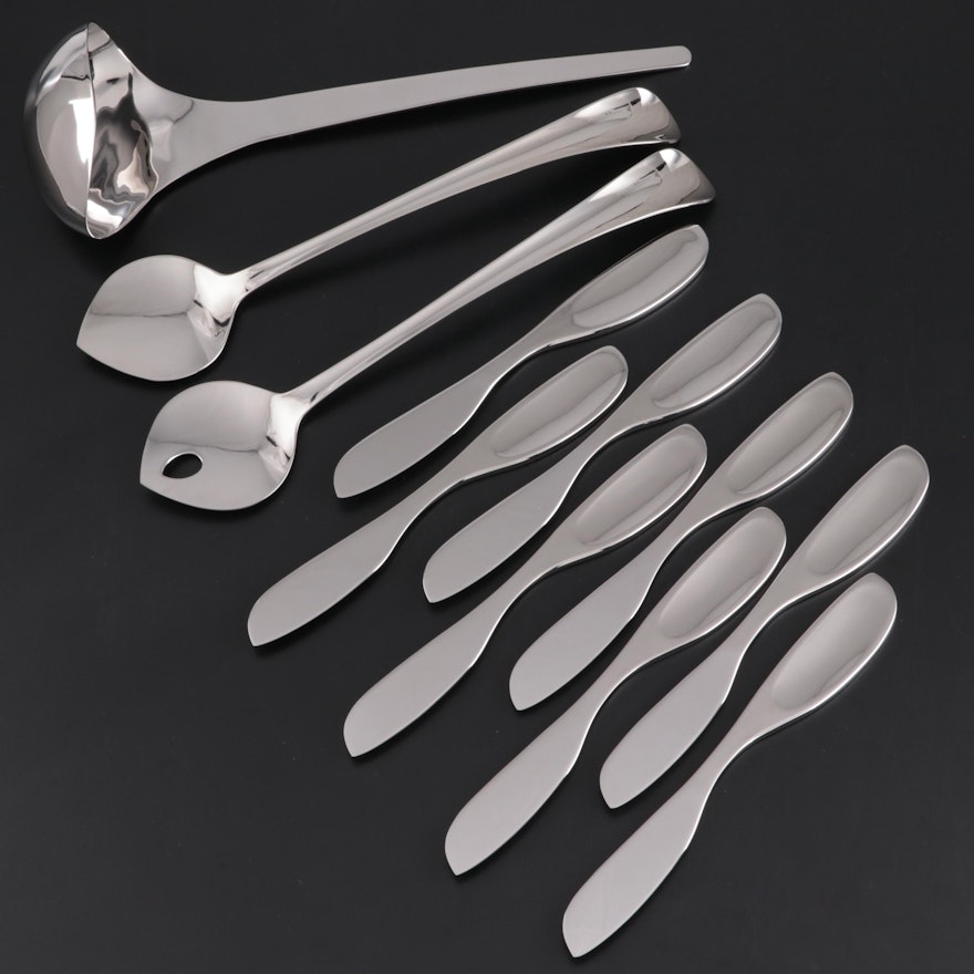 Georg Jensen Stainless Steel Ladle, Hard Cheese Knives, and Salad Server