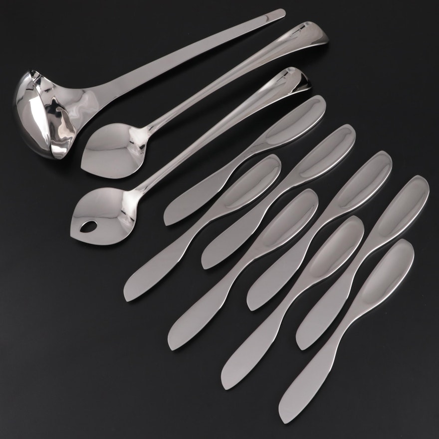 Georg Jensen Stainless Steel Ladle, Hard Cheese Knives, and Salad Server