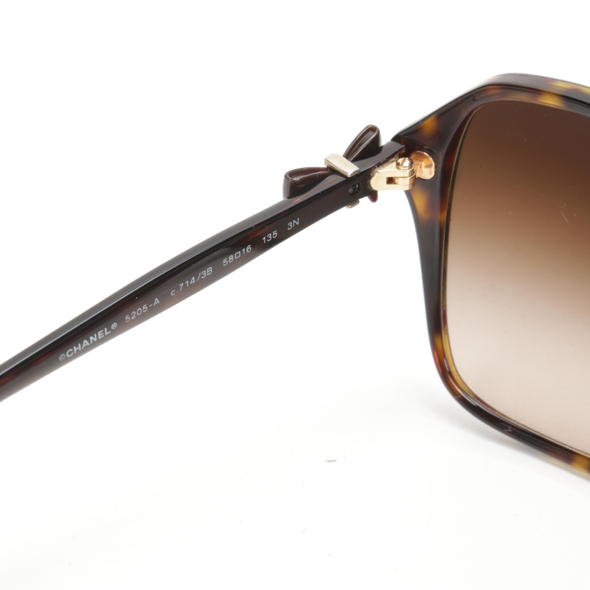 Chanel CC 5205-A Bow Sunglasses in Brown Tortoise with Case