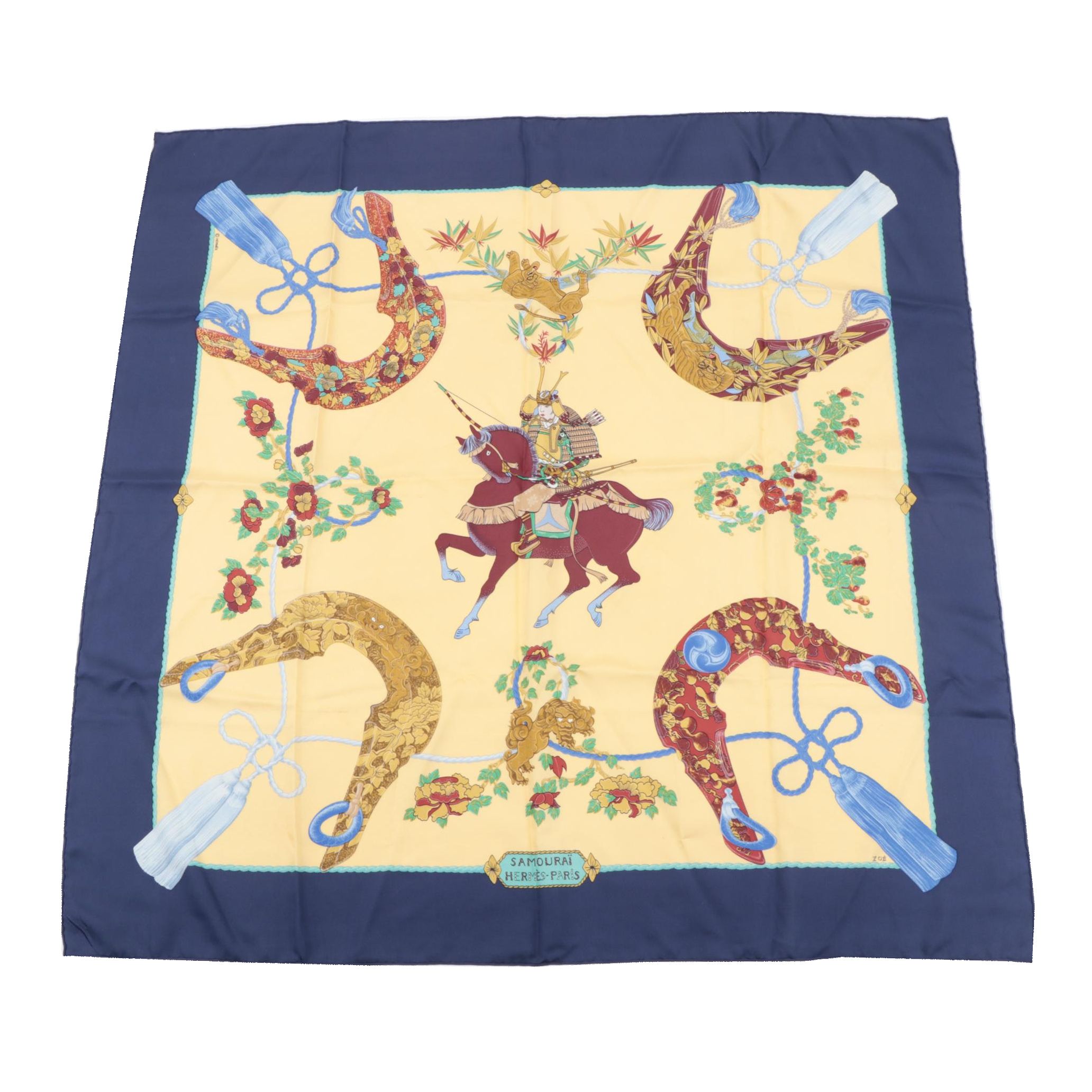 Hermès "Samouraï" Silk Twill Scarf with Box and Gift Box