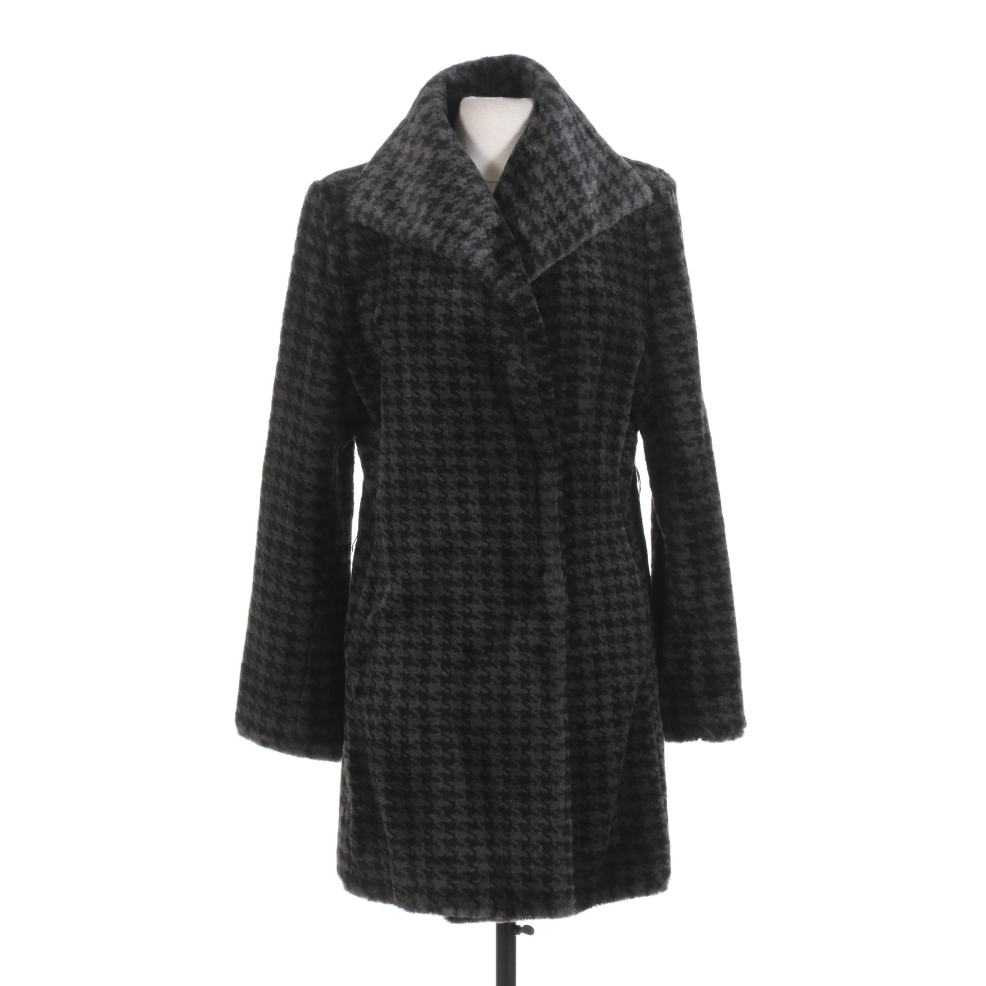 Calvin Klein Houndstooth Printed Faux Fur Coat