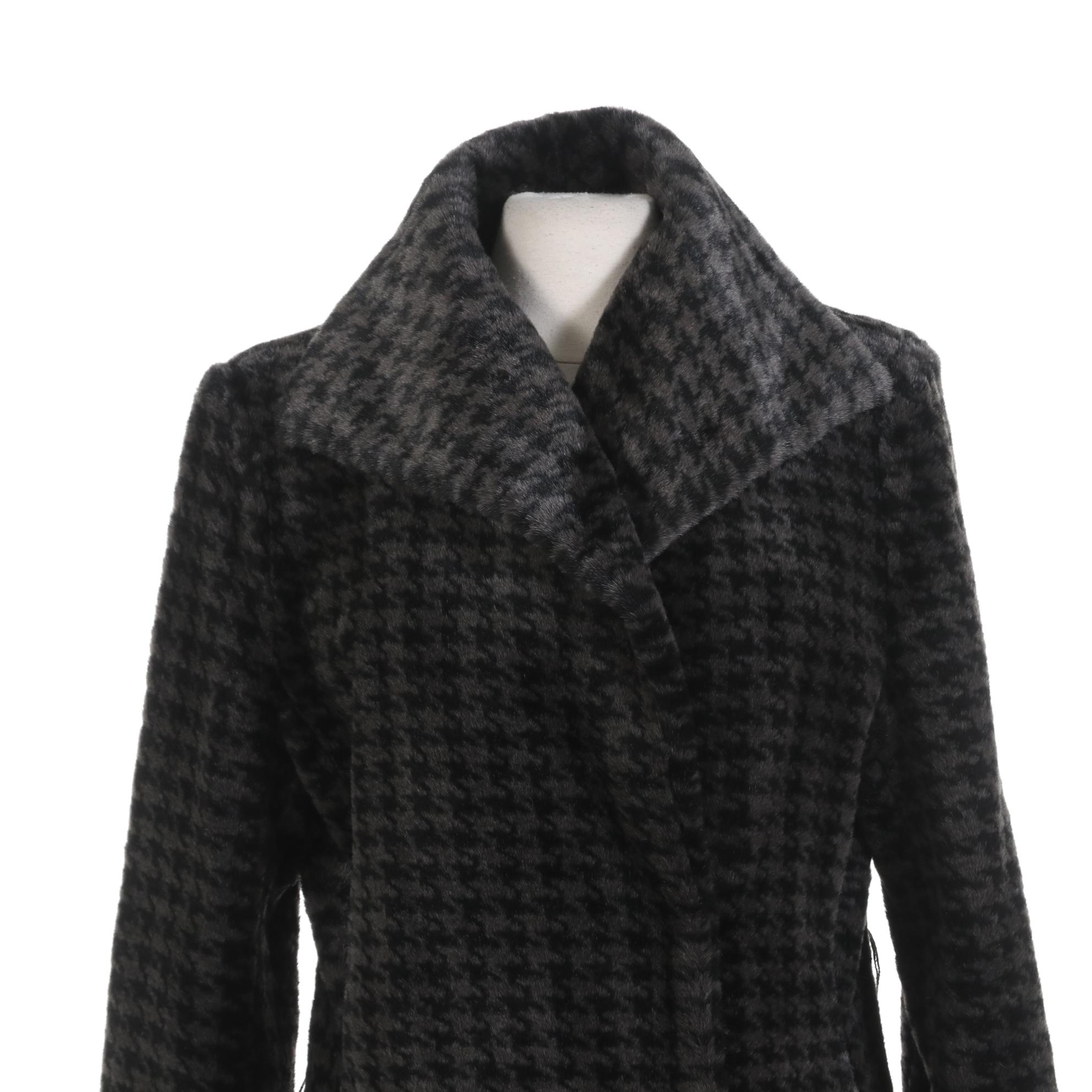 Calvin Klein Houndstooth Printed Faux Fur Coat