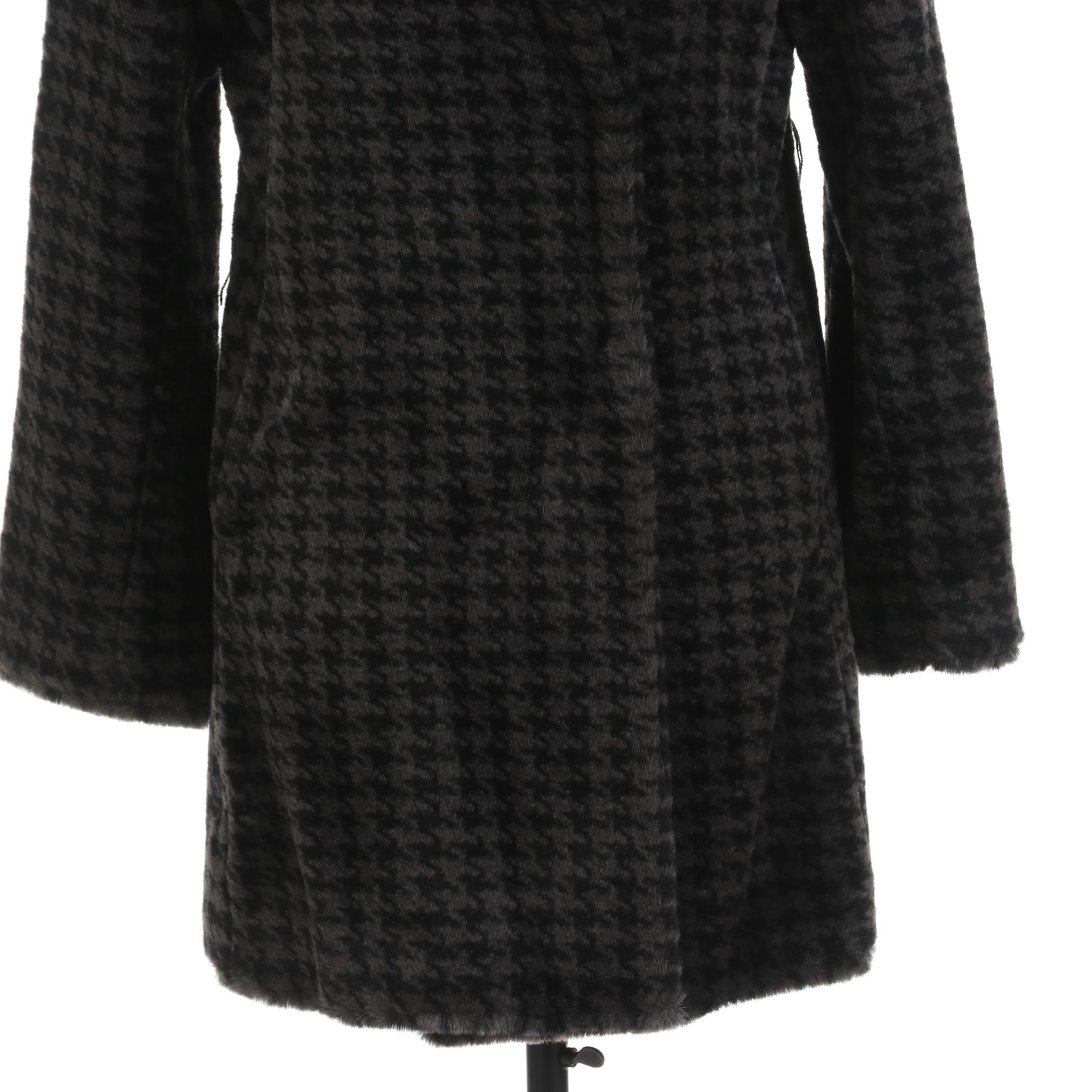 Calvin Klein Houndstooth Printed Faux Fur Coat