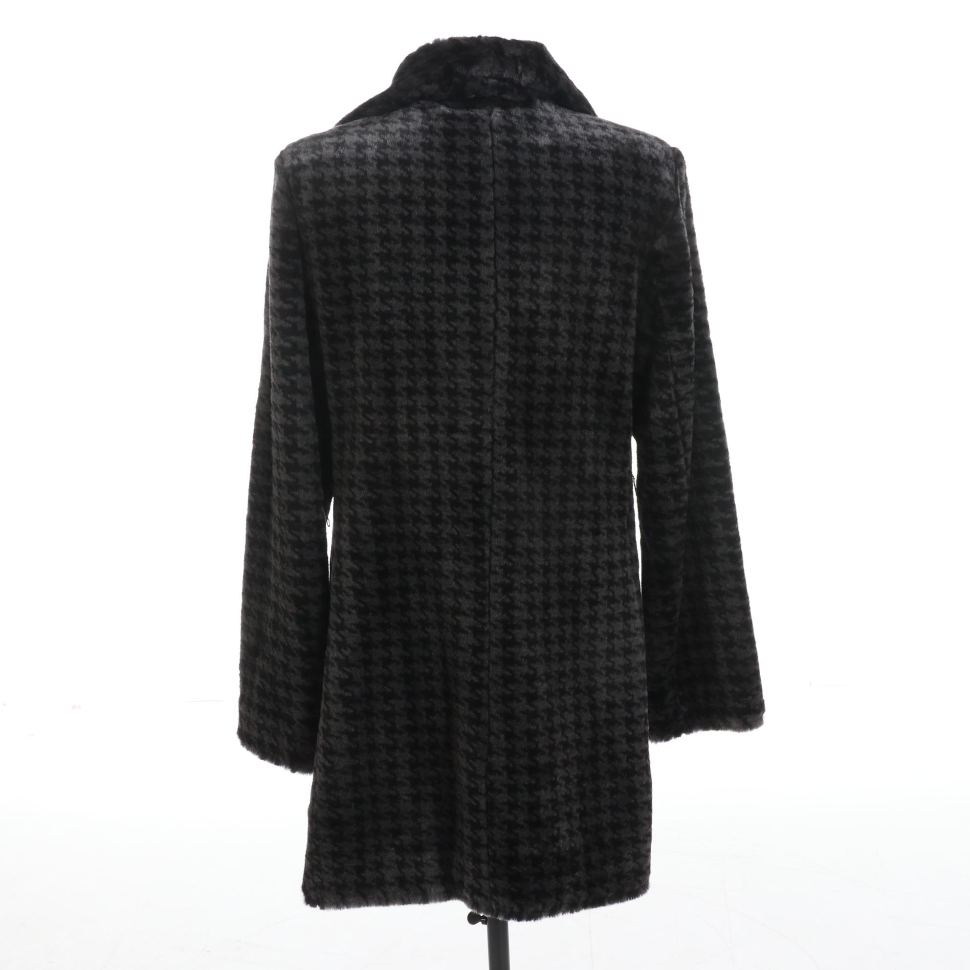 Calvin Klein Houndstooth Printed Faux Fur Coat