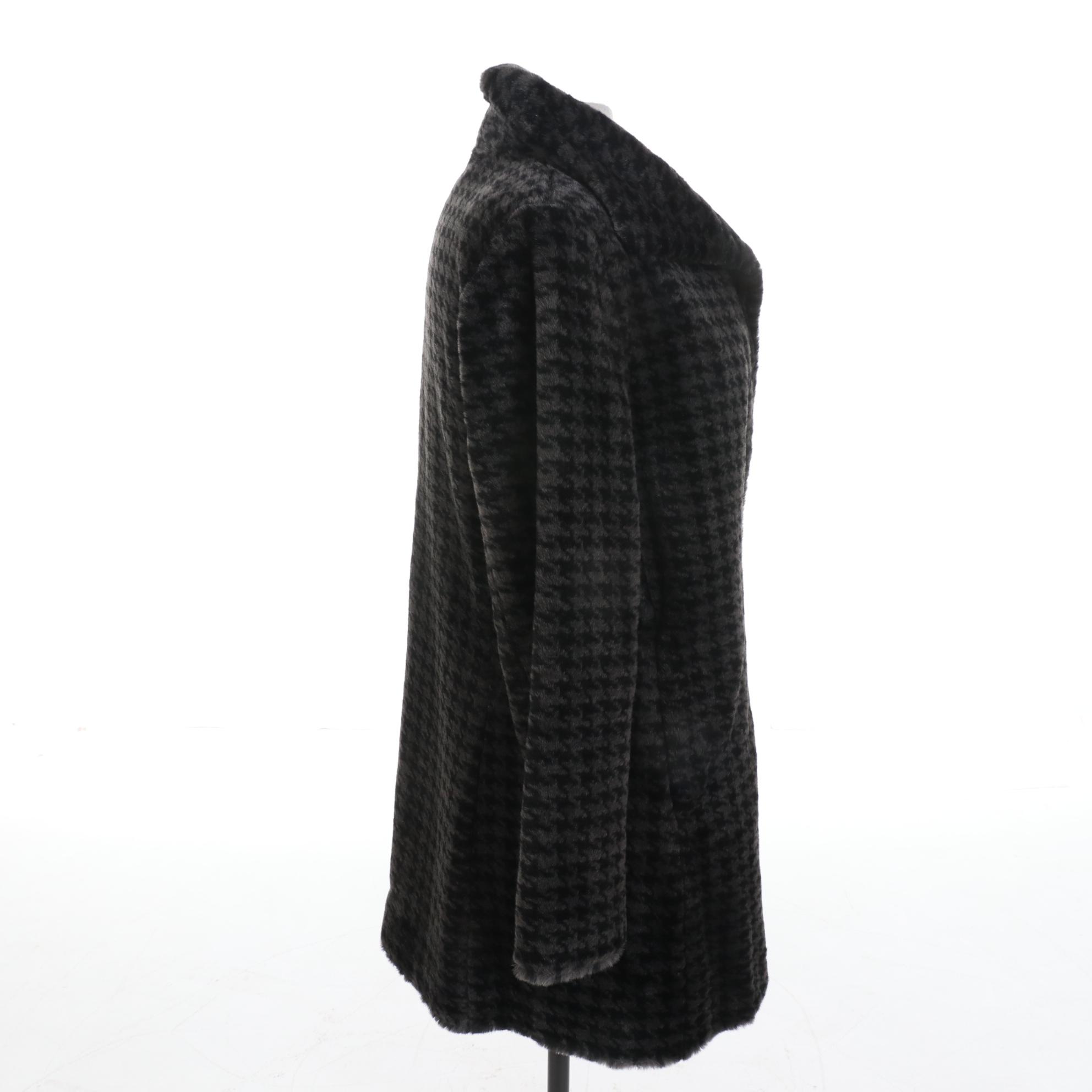 Calvin Klein Houndstooth Printed Faux Fur Coat