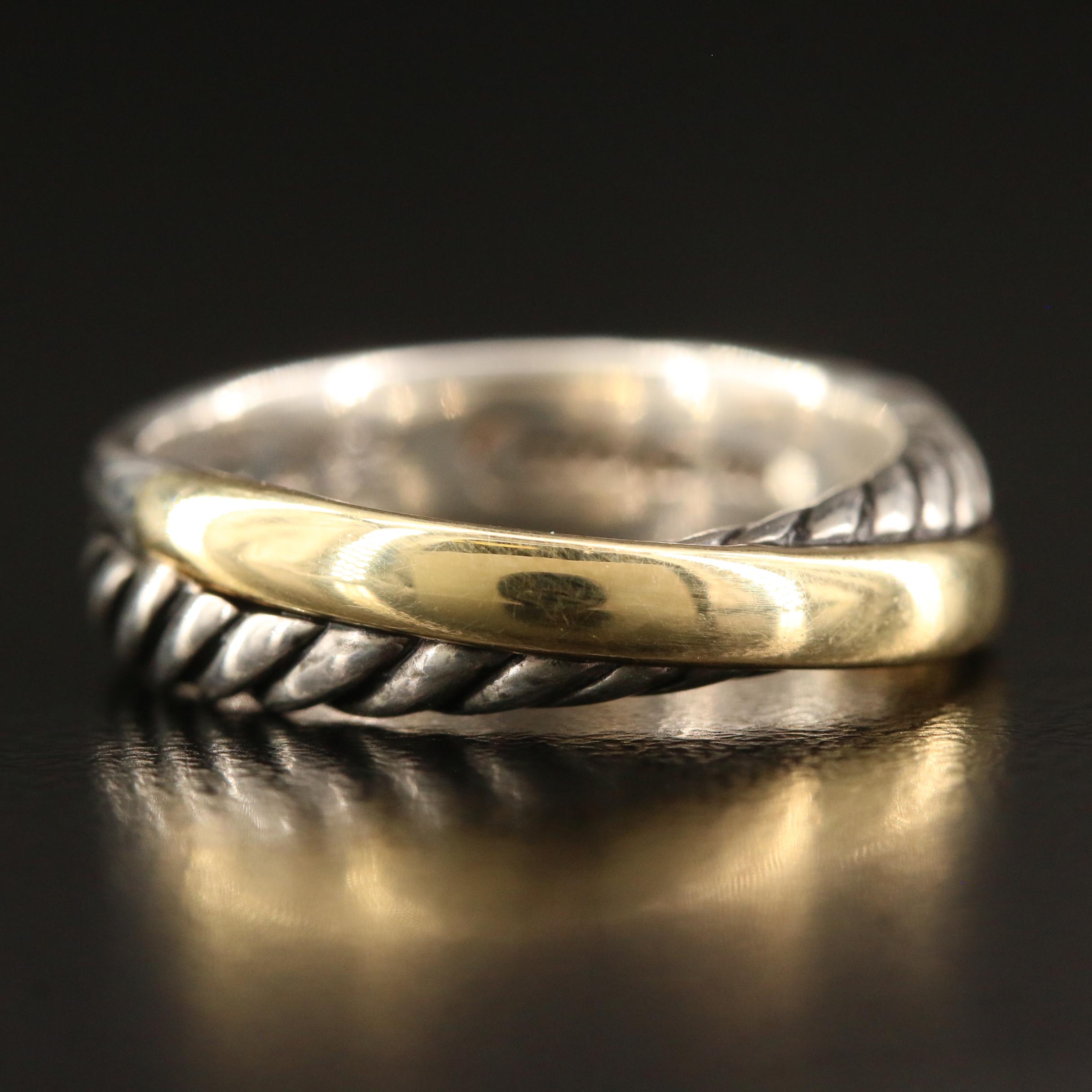 David Yurman Sterling Silver and 18K Crossover Ring