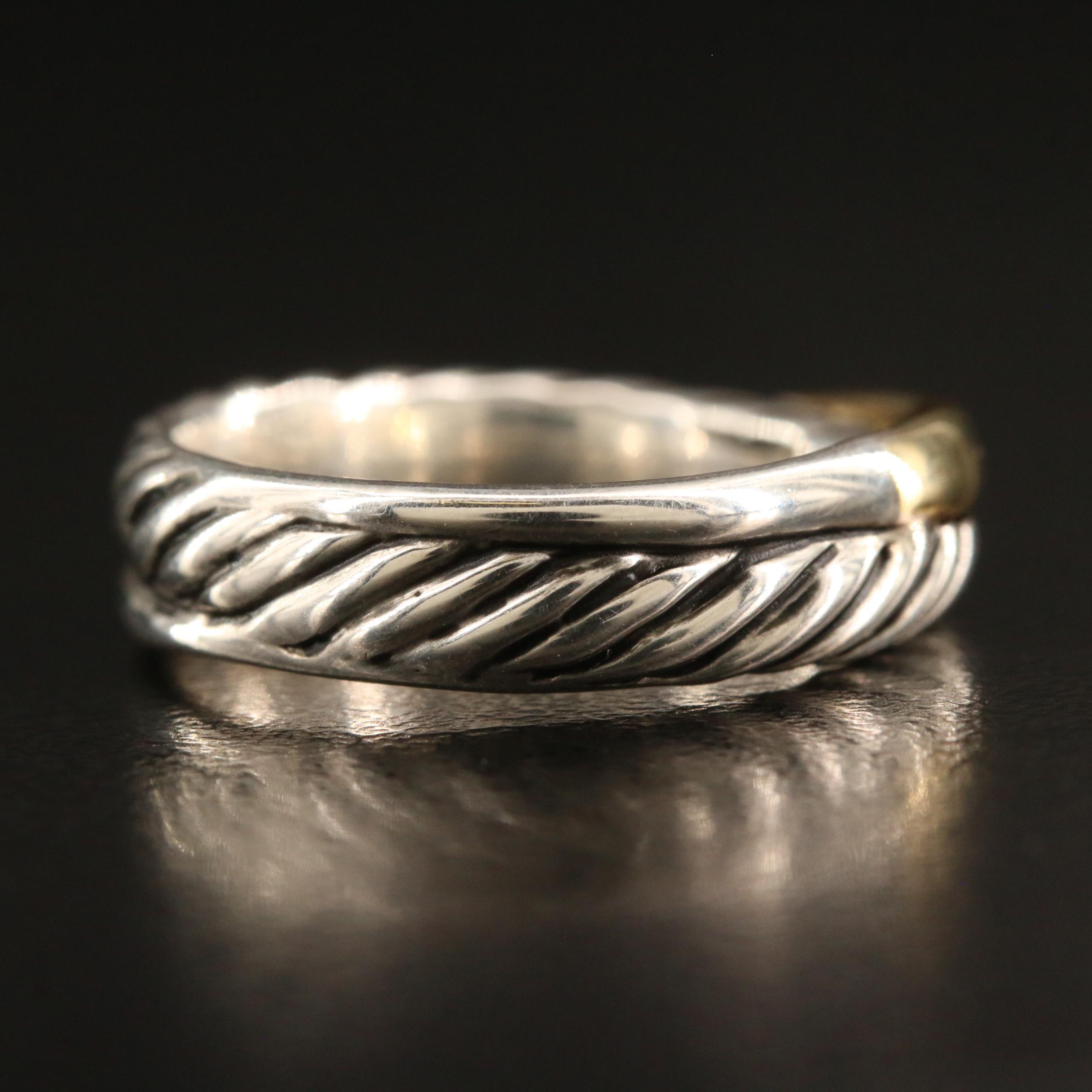 David Yurman Sterling Silver and 18K Crossover Ring