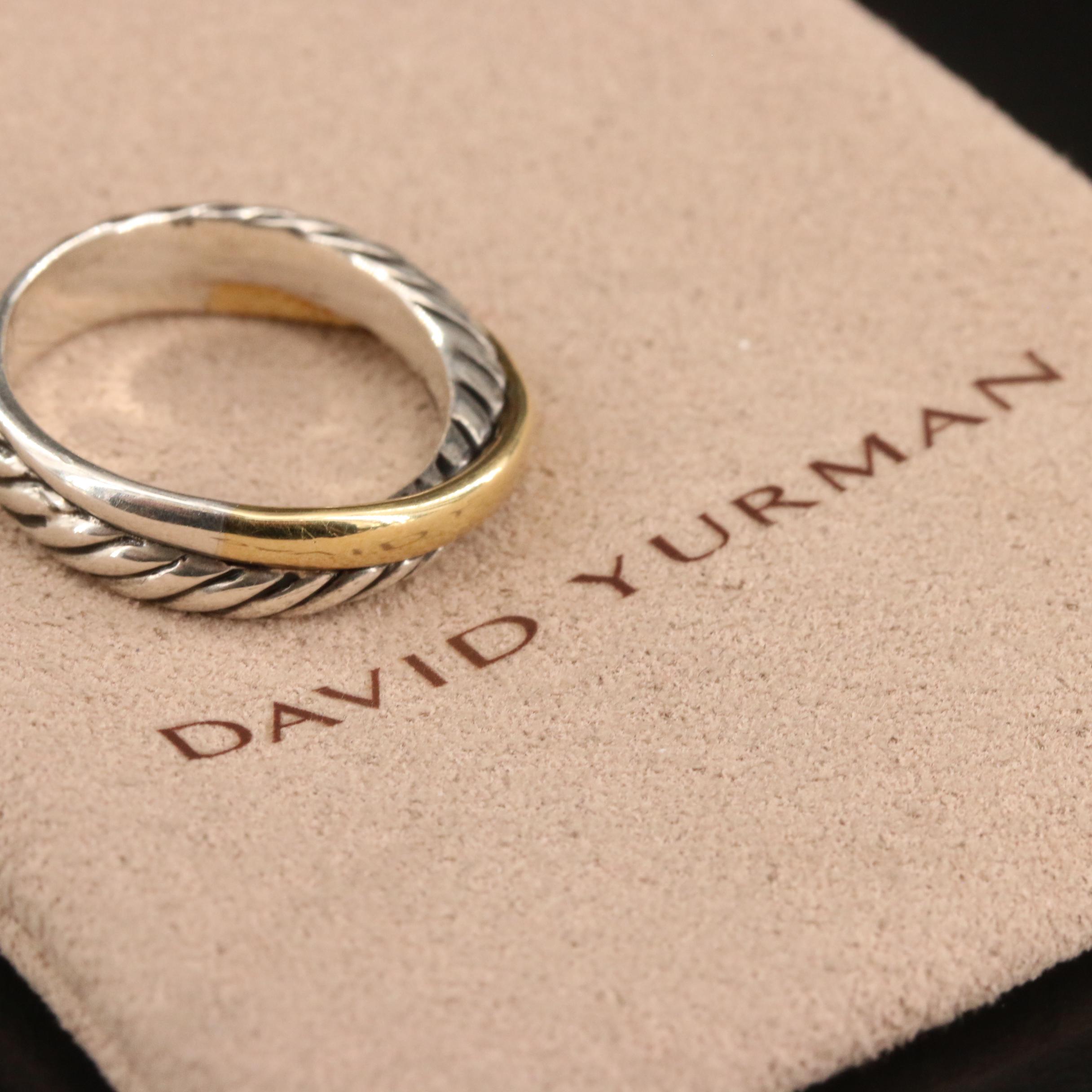 David Yurman Sterling Silver and 18K Crossover Ring