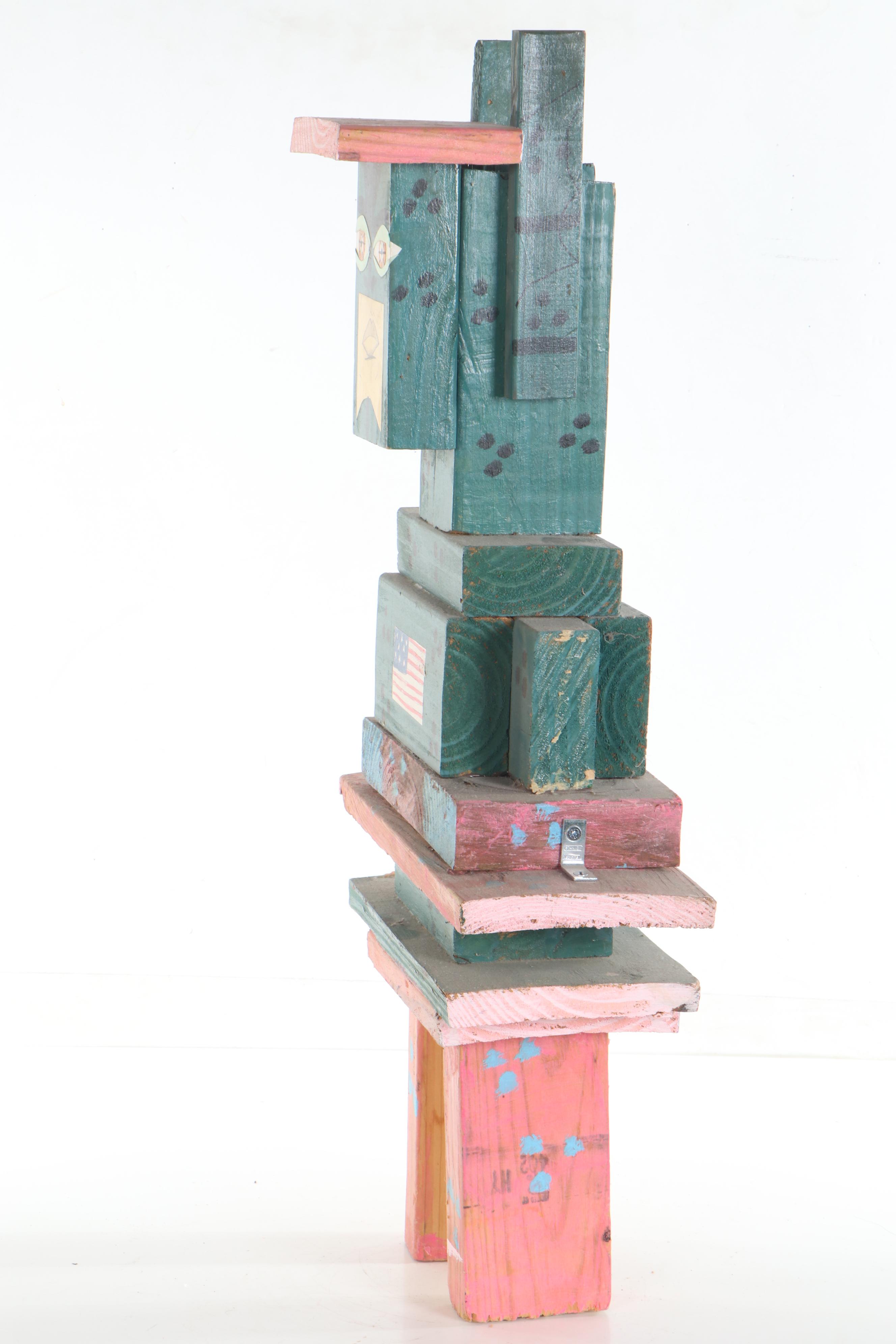 Antonio Adams Folk Art Wood Sculpture "U.S.A Amphibians in American"