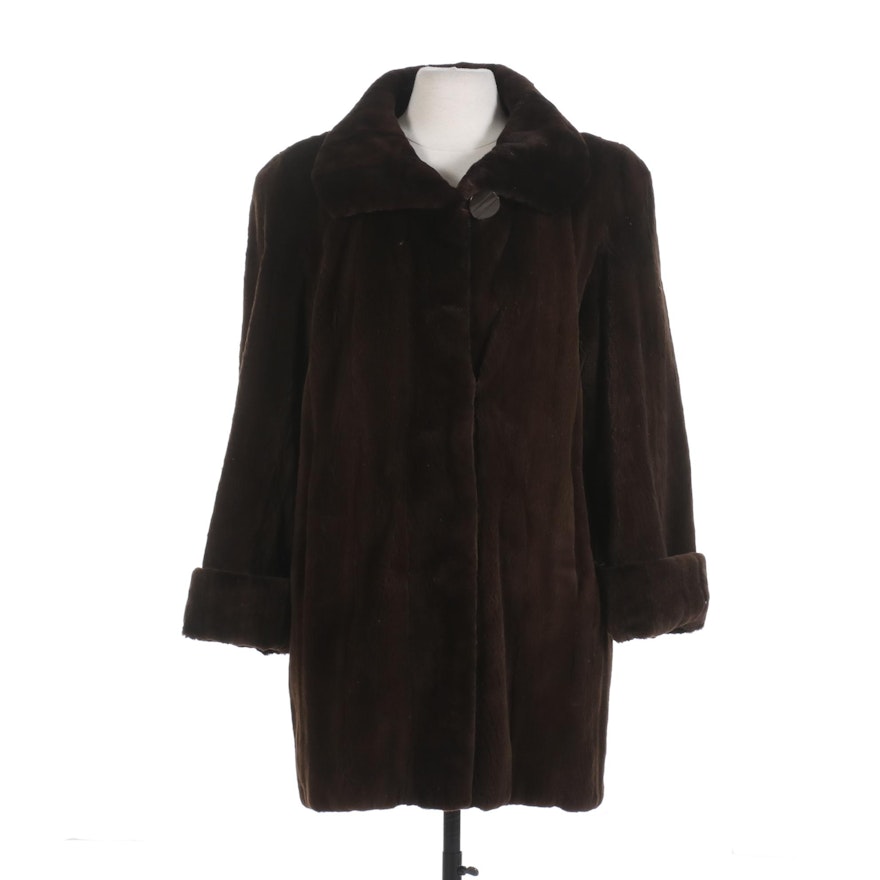 Sheared Mink Fur Stroller Coat with Turned Back Cuffs