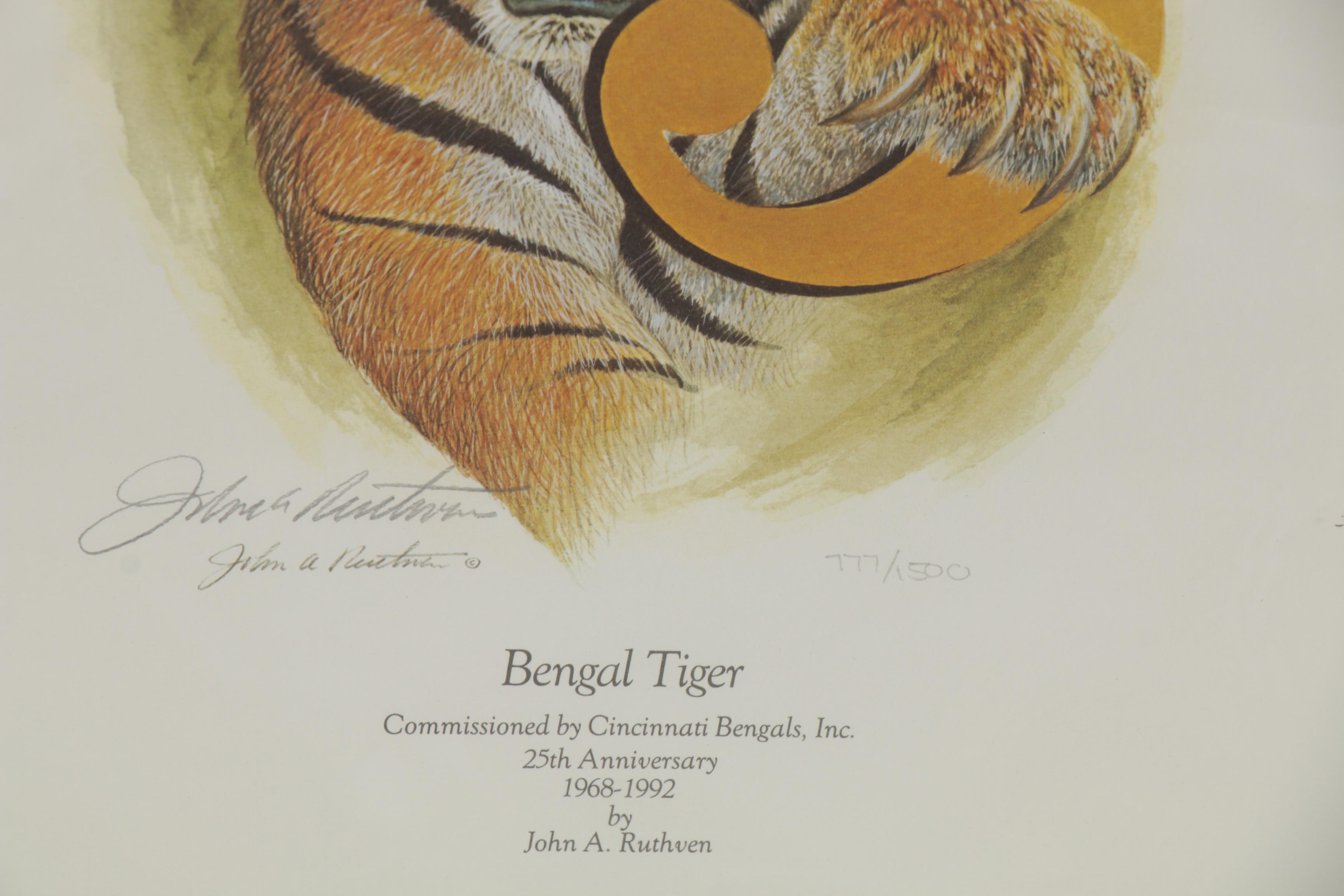 John Ruthven Offset Lithograph "Bengal Tiger" Commissioned by Cincinnati Bengals
